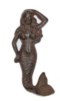 Mermaid Cast Iron Nautical Wall Hook Set of 2 - Rustic Coastal Decor for Bathroom, Bedroom or Entryway - Heavy Duty Coat Hangers for Hats, Towels and Robes