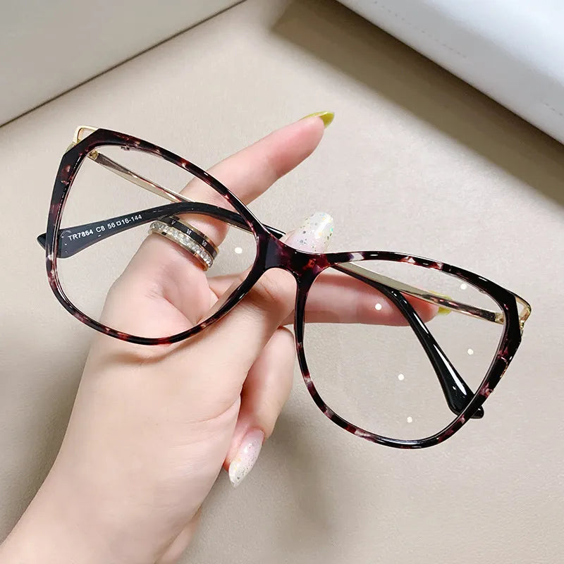 CCspace Women's Full Rim Cat Eye Titanium Eyeglasses Frame 56845 - Lightweight & Durable for Work, Reading & Fashion