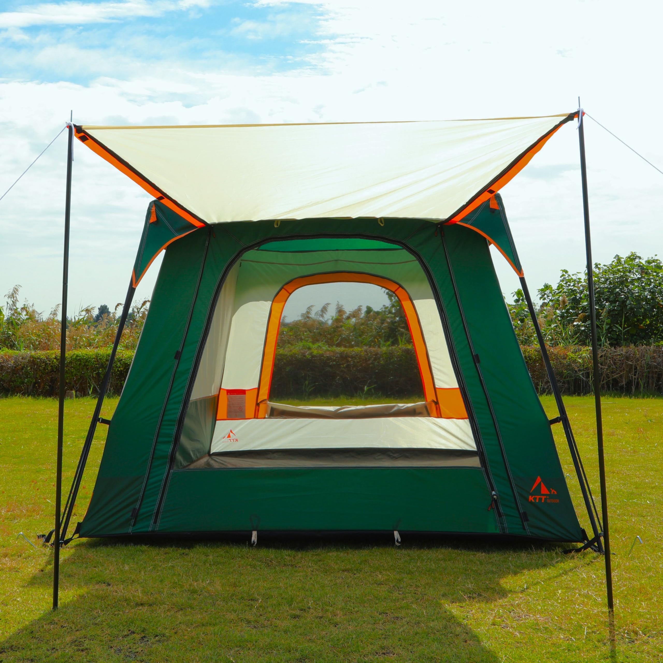 KTT Large Family Cabin Tent for 6-8 People - Waterproof Straight Wall Design with 3 Doors & 3 Mesh Windows - Spacious Outdoor Camping Tent for Picnics, Family Gatherings & Friends Trips - Perfect for Backyard, Beach & National Park Adventures