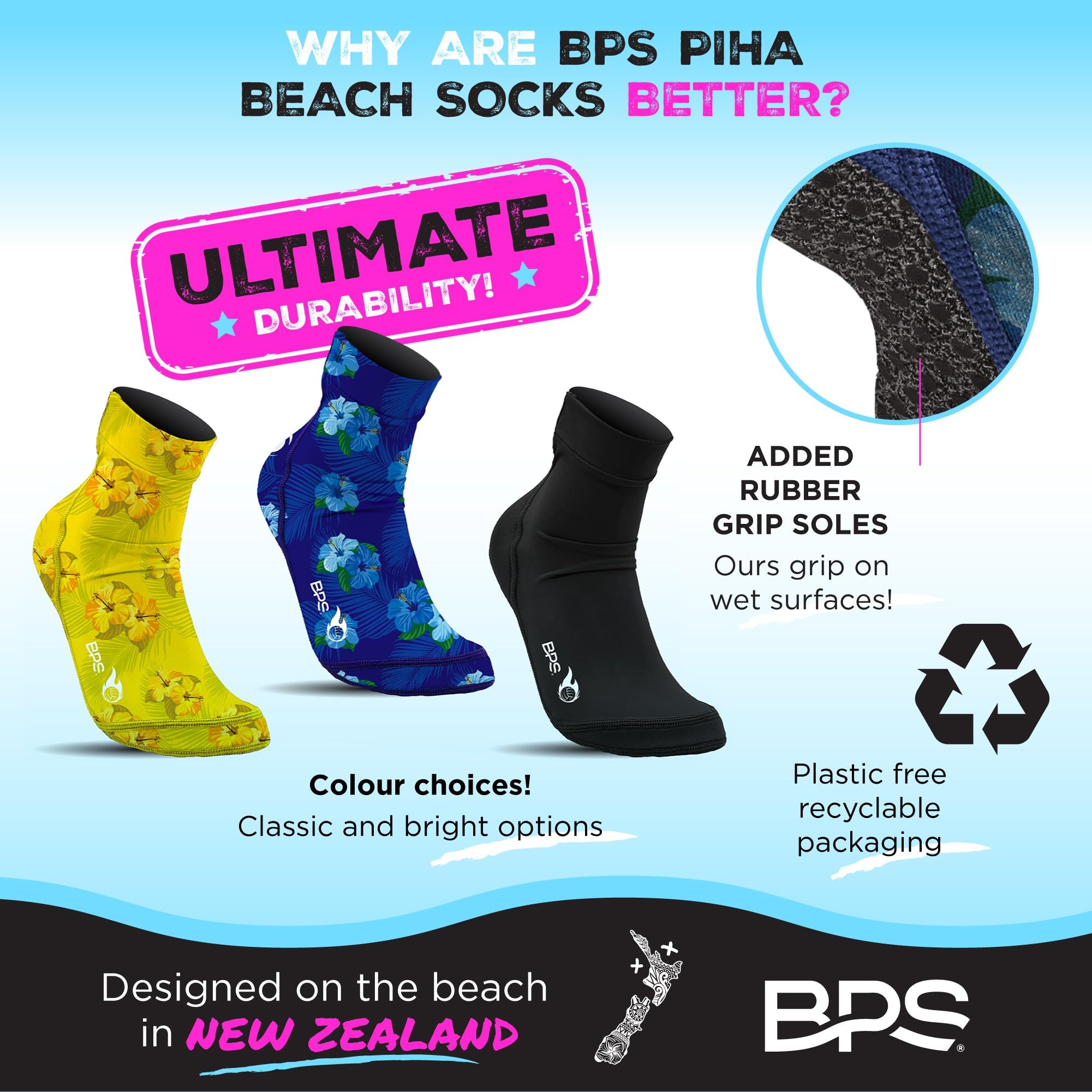 BPS New Zealand 'Feet First' Beach Volleyball Soccer Sand Socks - Flexible Kevlar Sole Water Shoes for Men & Women - Perfect for Beach Sports, Water Activities & Outdoor Adventures