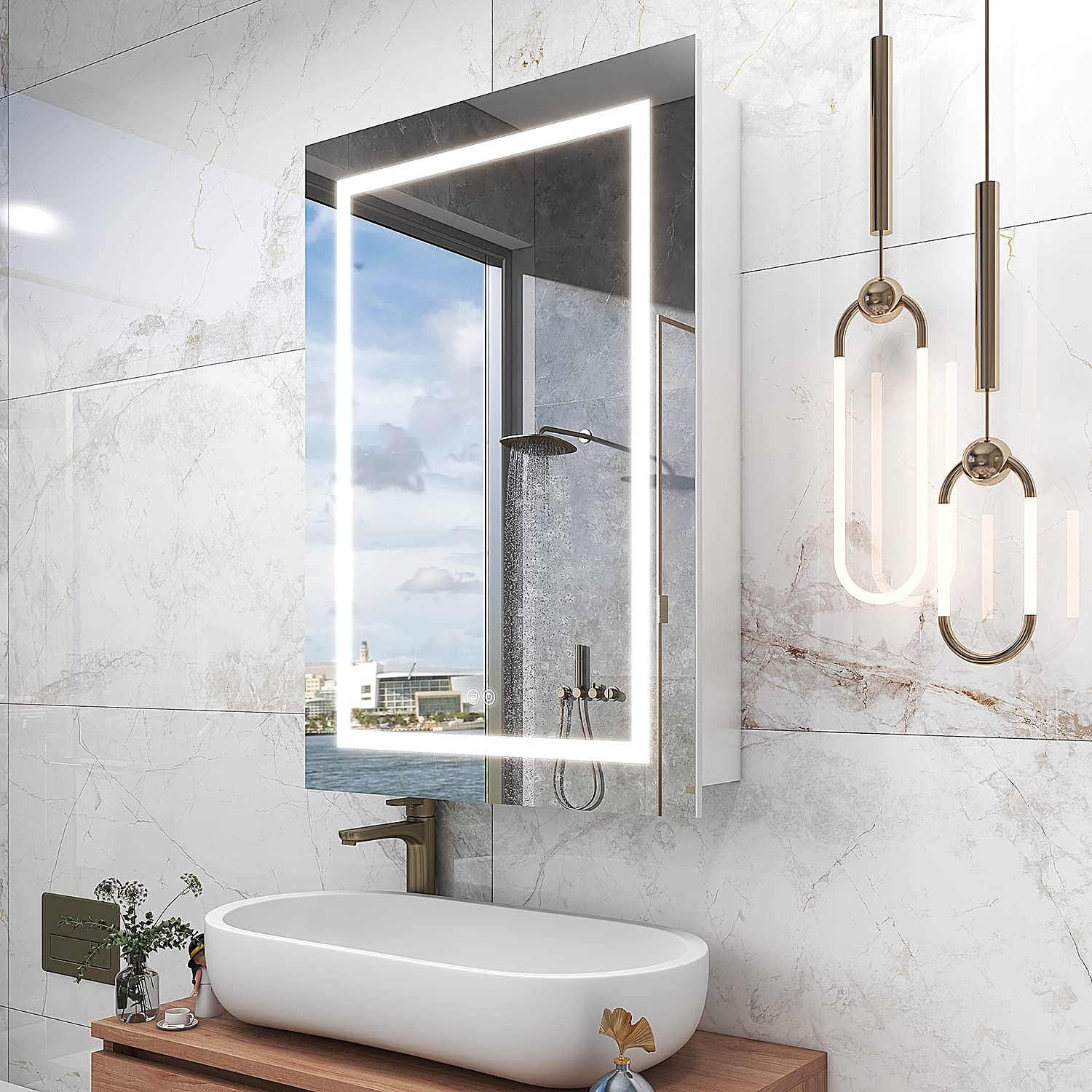 MIRPLUS 26x20 Inch Recessed/Surface Mount LED Bathroom Medicine Cabinet with Anti-Fog Mirror - Single Door Left Opening for Modern Bathrooms & Vanities