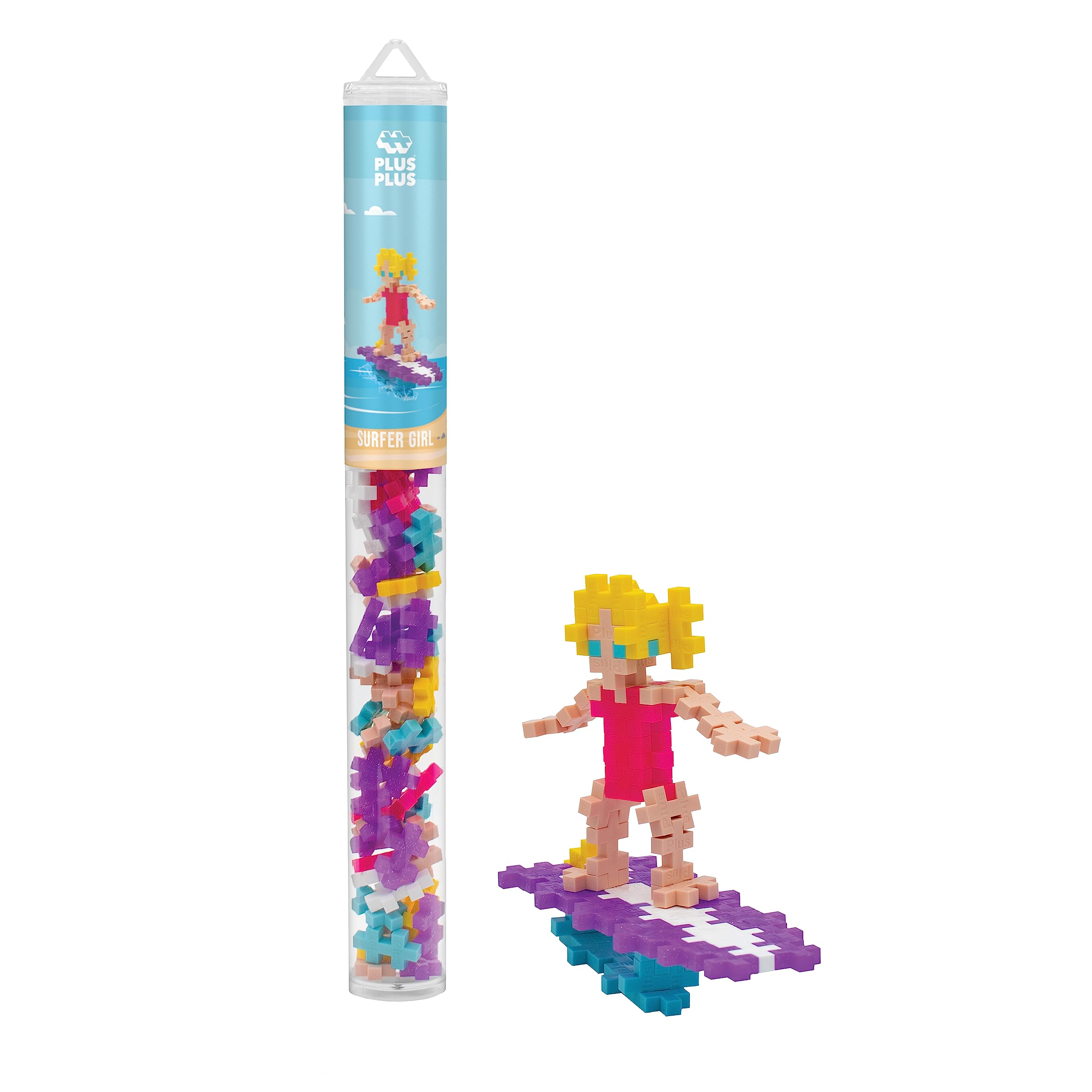 PLUS PLUS 3D Figure Building Block Set - 70 Piece STEM Construction Toy for Kids | Creative Interlocking Puzzle for Surfer Girl Mini Maker | Educational Building Blocks for Classroom & Home Play
