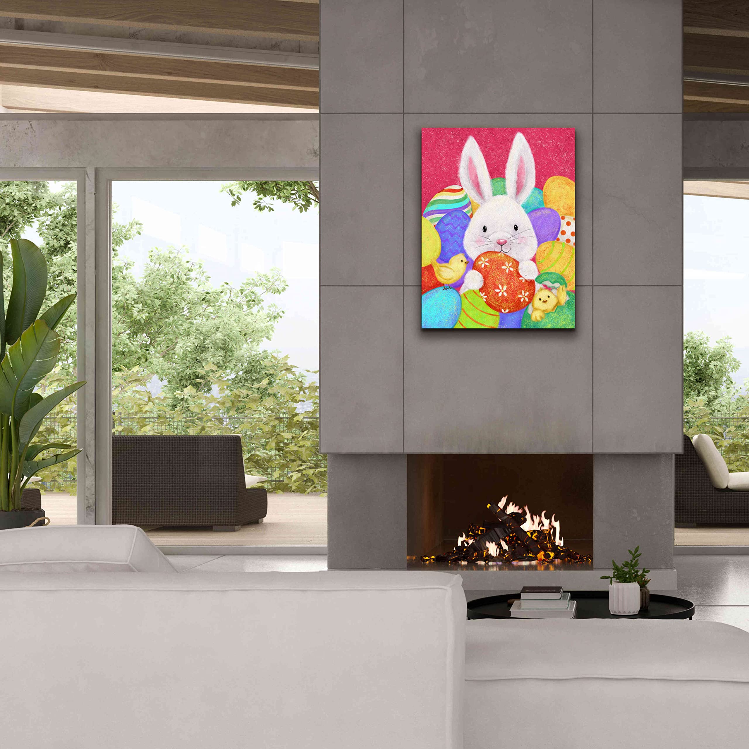 Easter Rabbit Wall Art by Makiko - 26x34 Inch Canvas Painting, Spring Home Decor, Easter Bunny Nursery Decor, Living Room Wall Hanging for Holiday & Seasonal Decorations