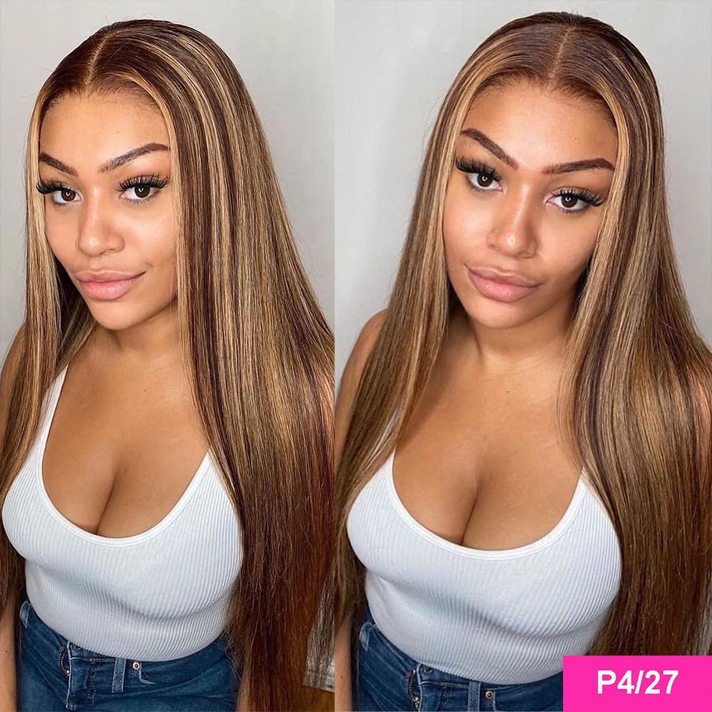West Kiss 20 Inch Honey Blonde Lace Front Human Hair Wig - 4x4 Closure, Pre Plucked, Glueless, Straight Hair for Black Women | Perfect for Daily Wear, Parties & Special Occasions