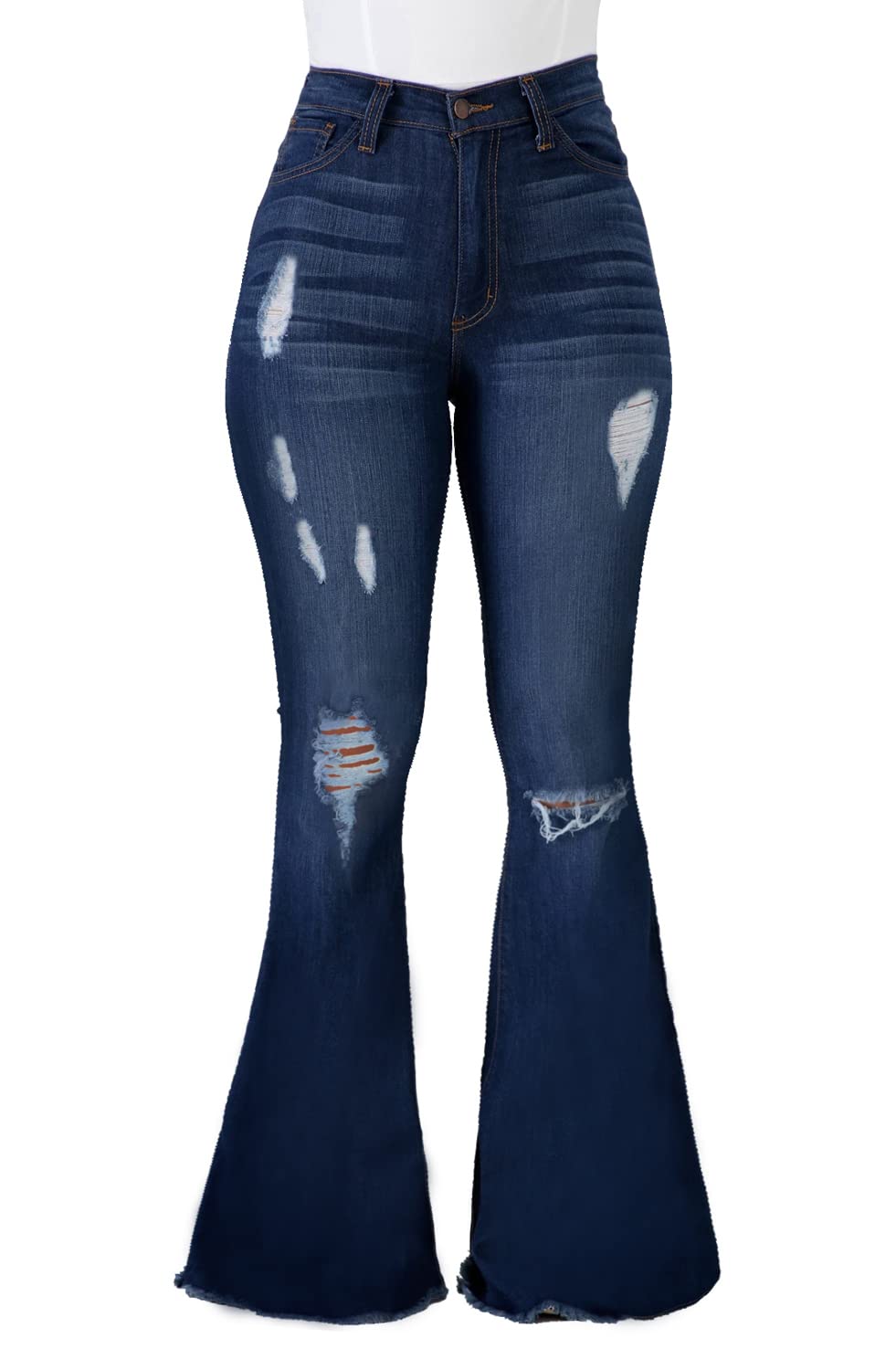 Slim Fit Ripped Bell Bottom Jeans for Women - High Waisted Flared Denim Pants | Vintage 70s Style for Casual Outfits & Night Out