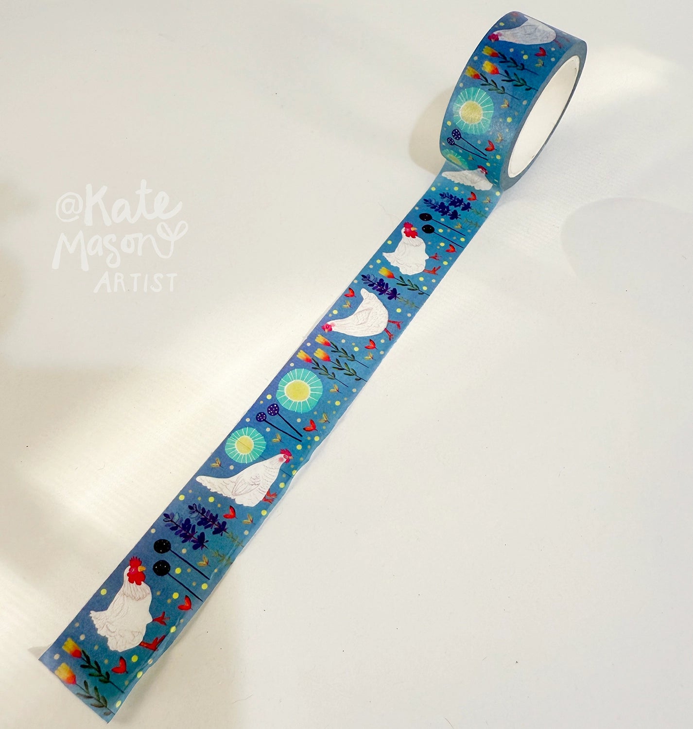 Chickens & Flowers Washi Tape - Decorative Japanese Paper Tape for Scrapbooking, Journaling, Gift Wrapping & DIY Crafts - Perfect for Bullet Journals, Planners & Home Decor