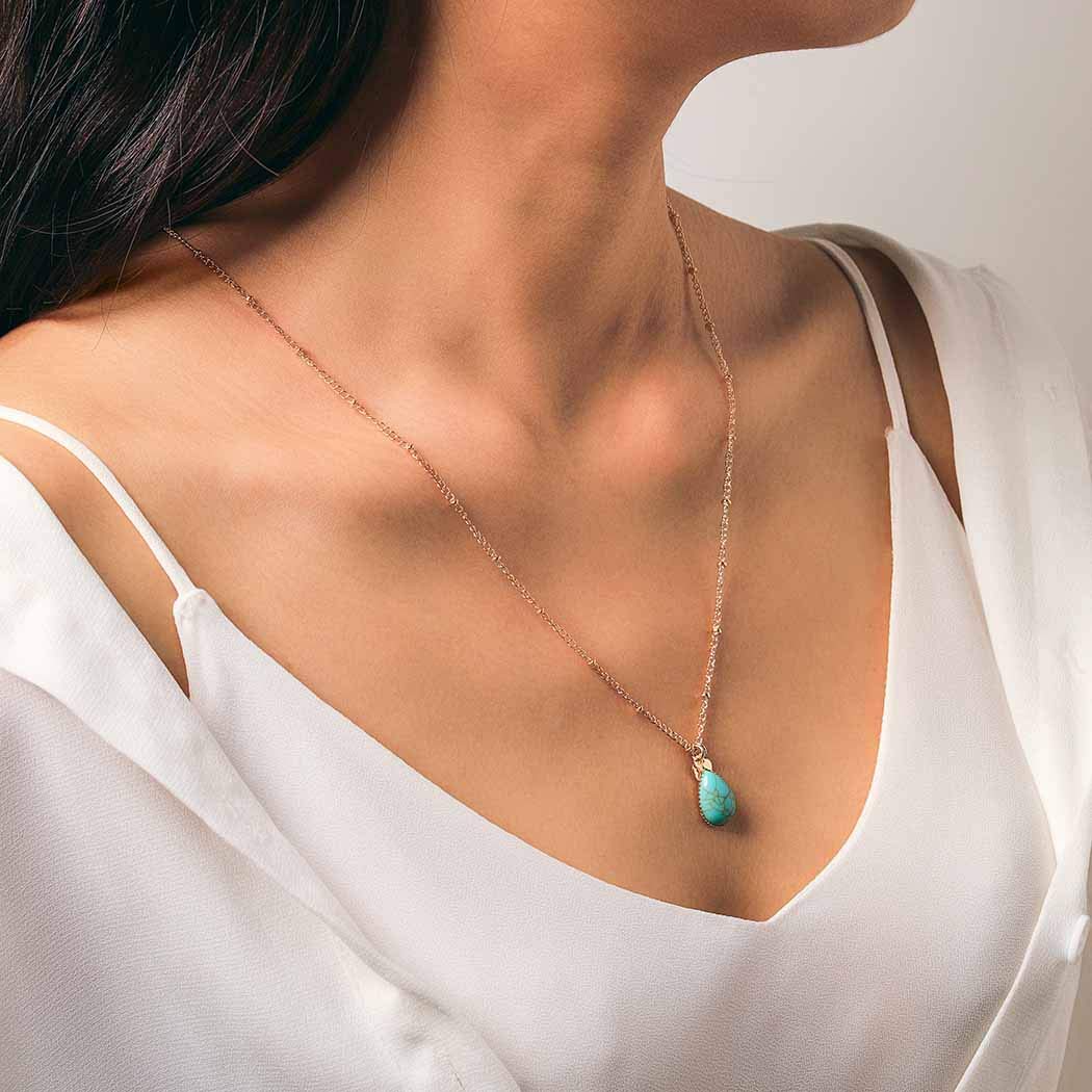 Dreamyn Boho Turquoise Necklaces for Women - Water Drop Pendant & Simple Heart Necklace Jewelry in Gold | Perfect for Casual Wear, Boho Fashion & Gift Giving