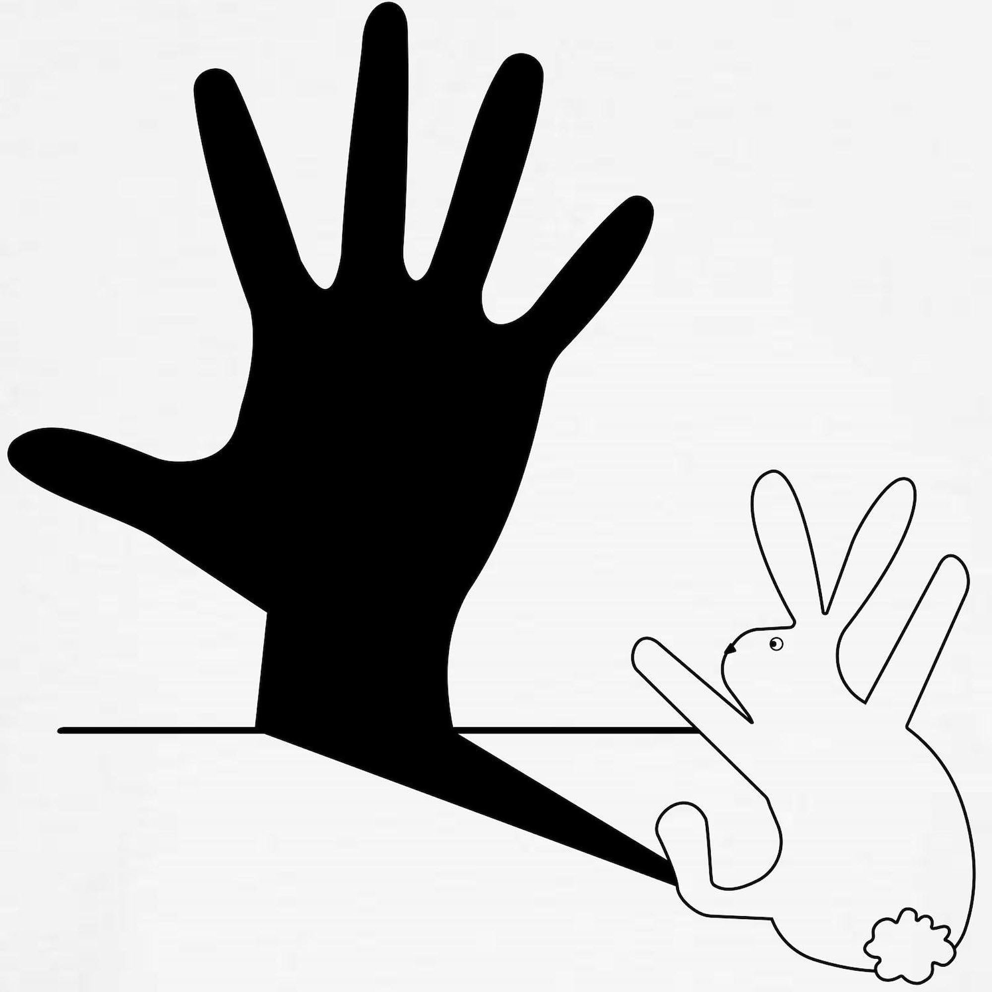 Vintage Rabbit Hand Shadow Graphic Men's Ringer T-Shirt - Retro Style Cotton Tee for Casual Wear, Street Fashion & Gift Giving