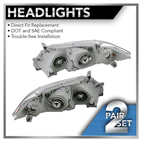 2007-2009 Toyota Camry Headlight Assembly Set - Driver & Passenger Side Replacement Headlights (TO2518105 TO2519105) - Perfect for Night Driving & Foggy Conditions