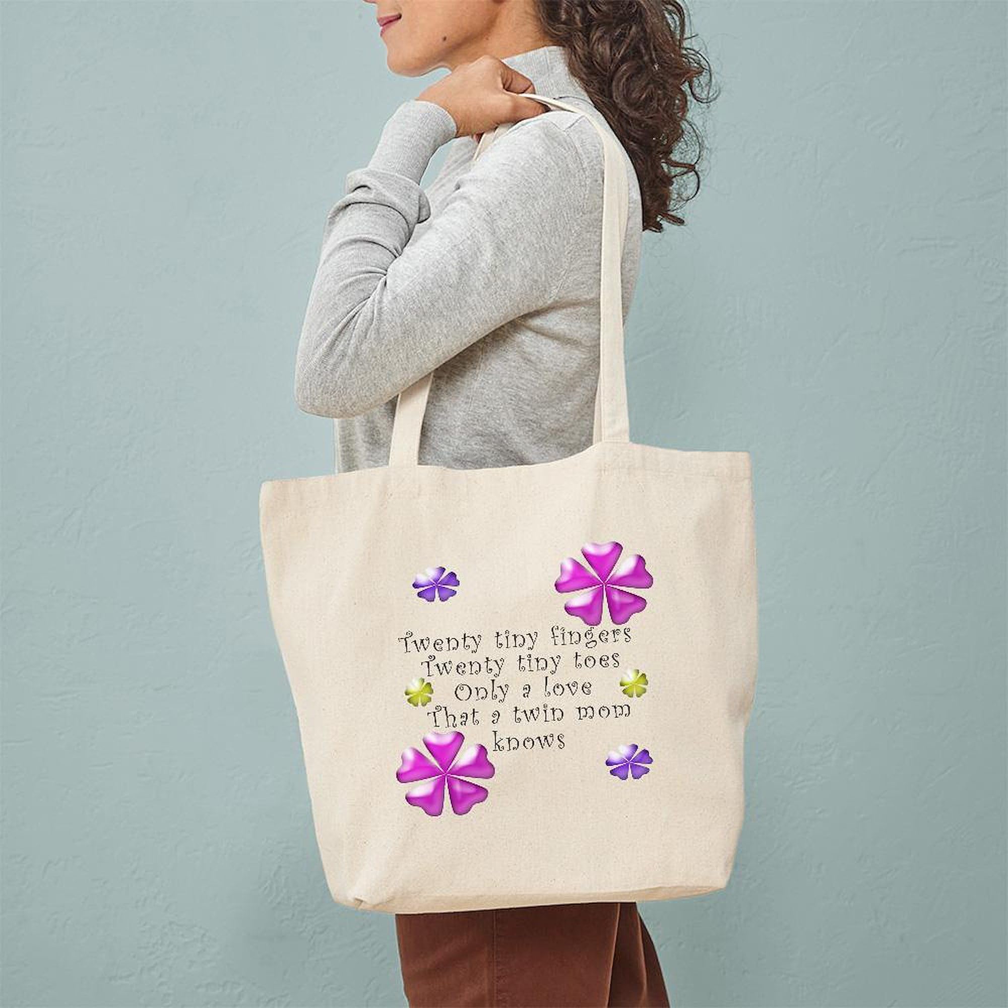 Twin Mom Love Tote Bag - Natural Canvas Reusable Shopping Bag for Moms of Twins - Perfect for Groceries, Diaper Bag & Everyday Use