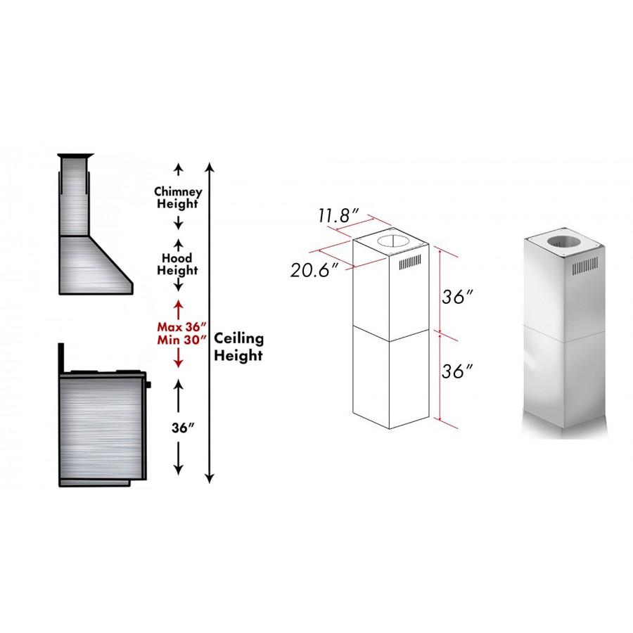 ZLINE 2-Piece 36-Inch Chimney Extension Kit for 10-12 Foot Ceilings - Compatible with Range Hoods (2PCEXT KECOM) - Perfect for Kitchen Remodels & High Ceiling Installations