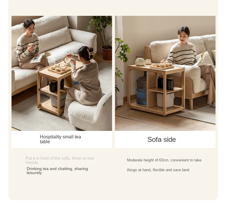 Premium Oak Solid Wood Folding Tea Table with Built-in Kettle - Perfect for Living Room, Garden, and Outdoor Tea Ceremonies