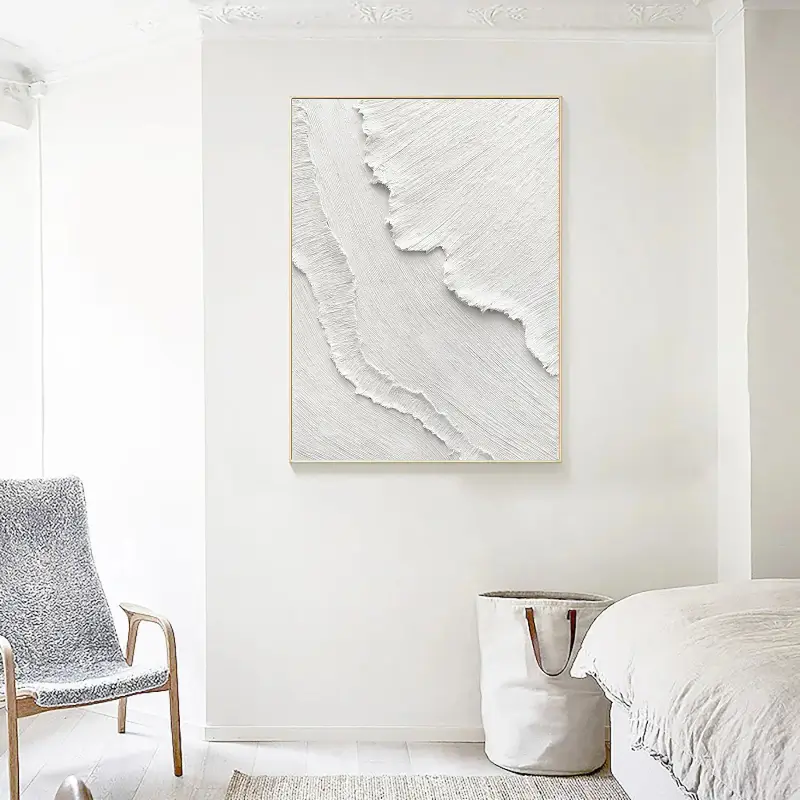 White Minimalist Textured Painting Canvas - Abstract Wall Art for Modern Home Decor | Perfect for Living Room, Bedroom & Office | High-Quality Stretched Canvas #MM026