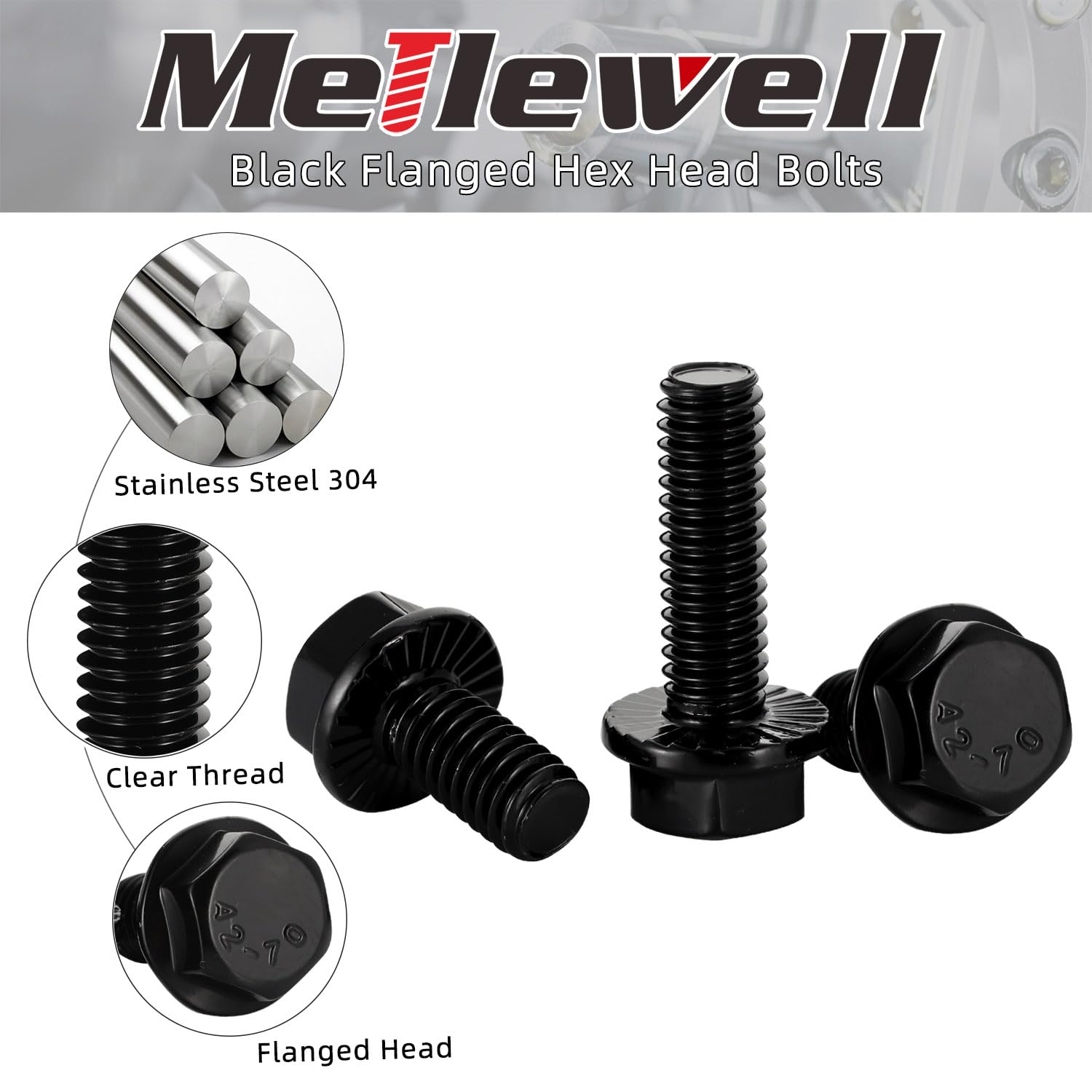 Stainless Steel A2 Black Hex Bolts DIN 6921 - 15 PCS for Machinery & Automotive