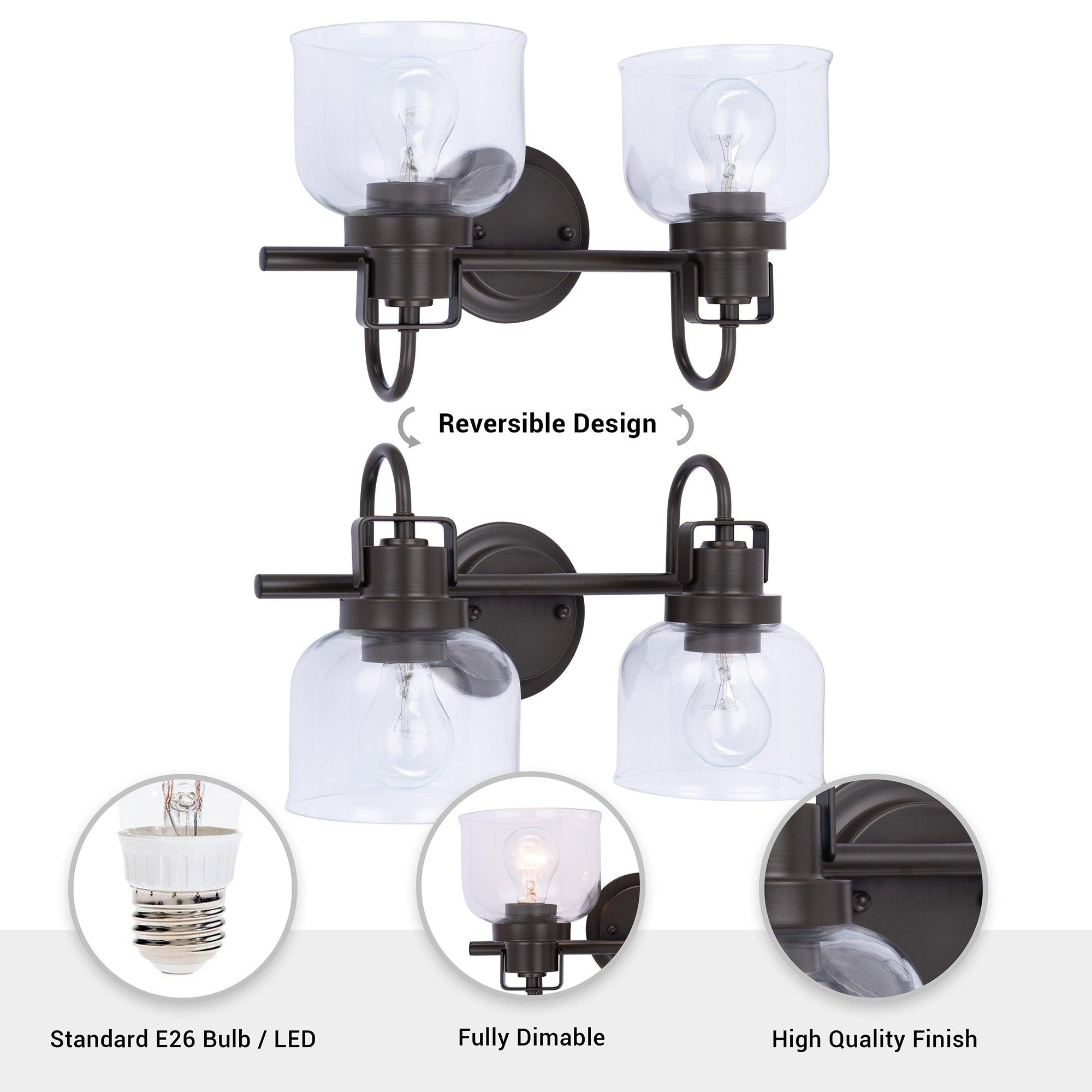 Brighton 2-Light Dark Bronze Dimmable Bathroom Vanity Light Fixture - Perfect for Modern Bathroom Makeovers & Spa-Like Ambience
