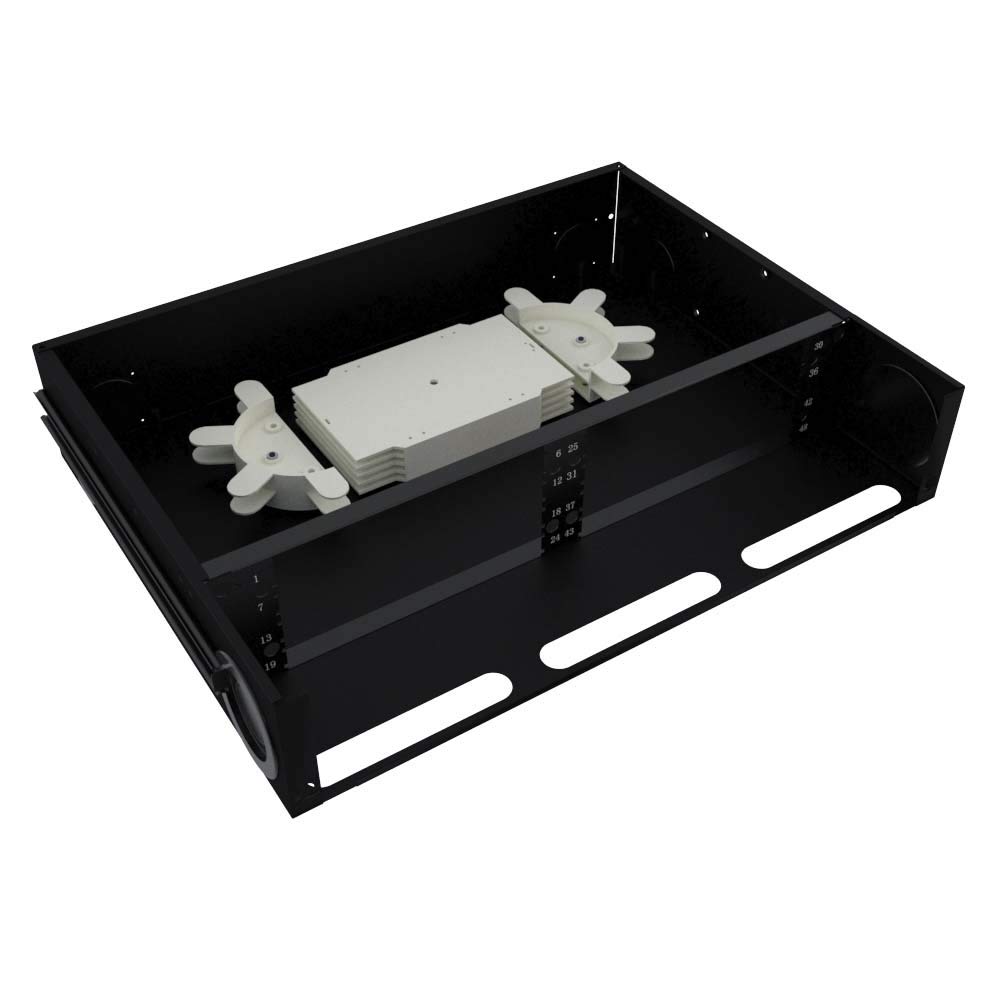 2U Rack Mount Fiber Enclosure - 48 Port Cable Management Tray with LC/SC Couplers - Black | Ideal for Data Center, Server Room & Network Cabinet Organization