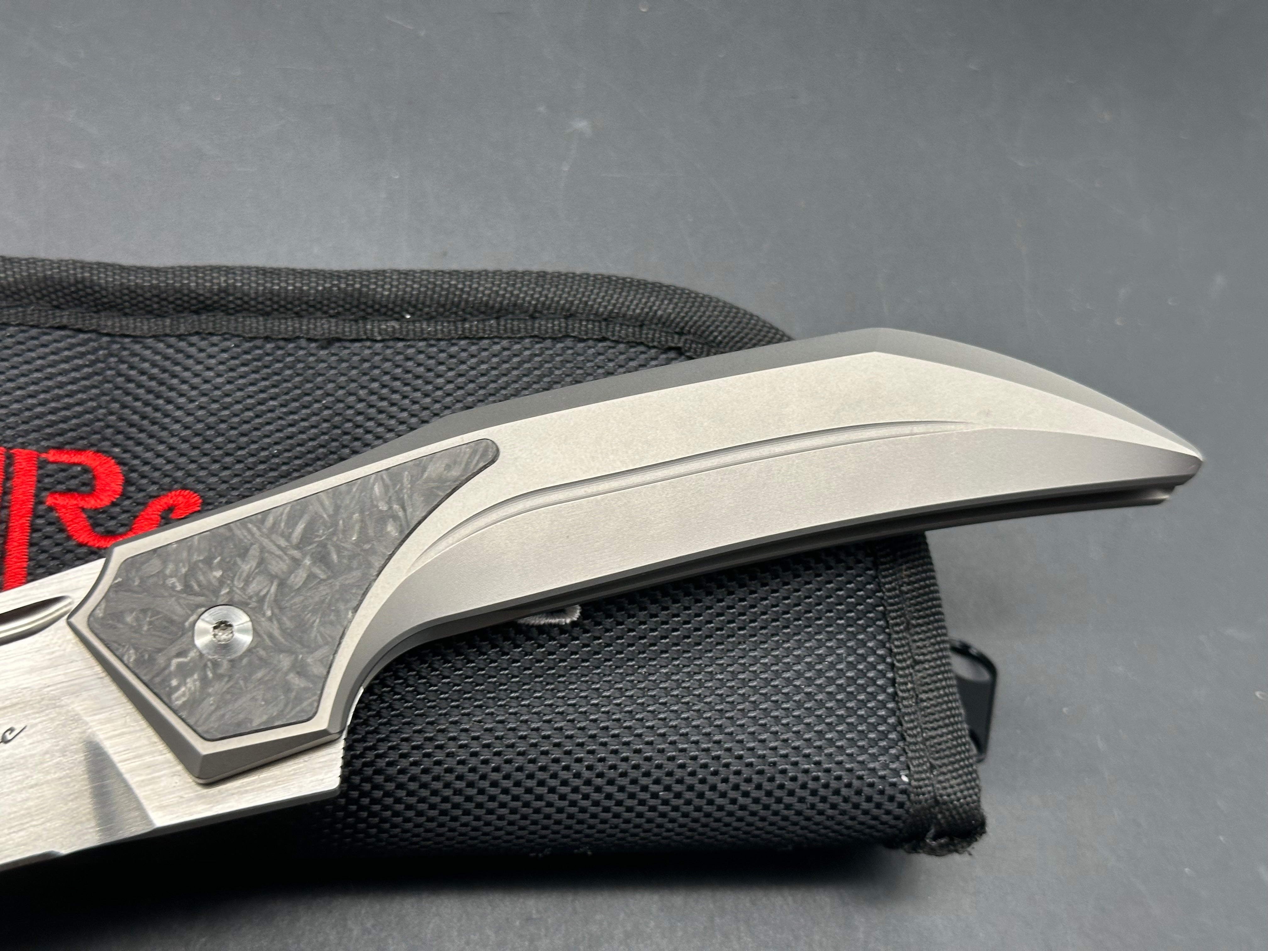 Reate Knives & Tashi Bharucha The Future - Grey Titanium Integral Frame with Carbon Fiber Inlays | Premium EDC Folding Knife for Outdoor, Camping & Everyday Carry