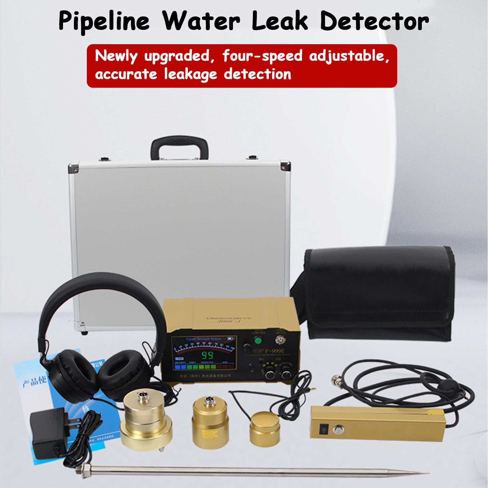 Professional Water Leak Detector for Plumbing - Indoor & Outdoor Use with Adjustable 4 Gears & Headset | Locate Underground Pipe Leaks in Homes, Basements, Yards & Commercial Buildings