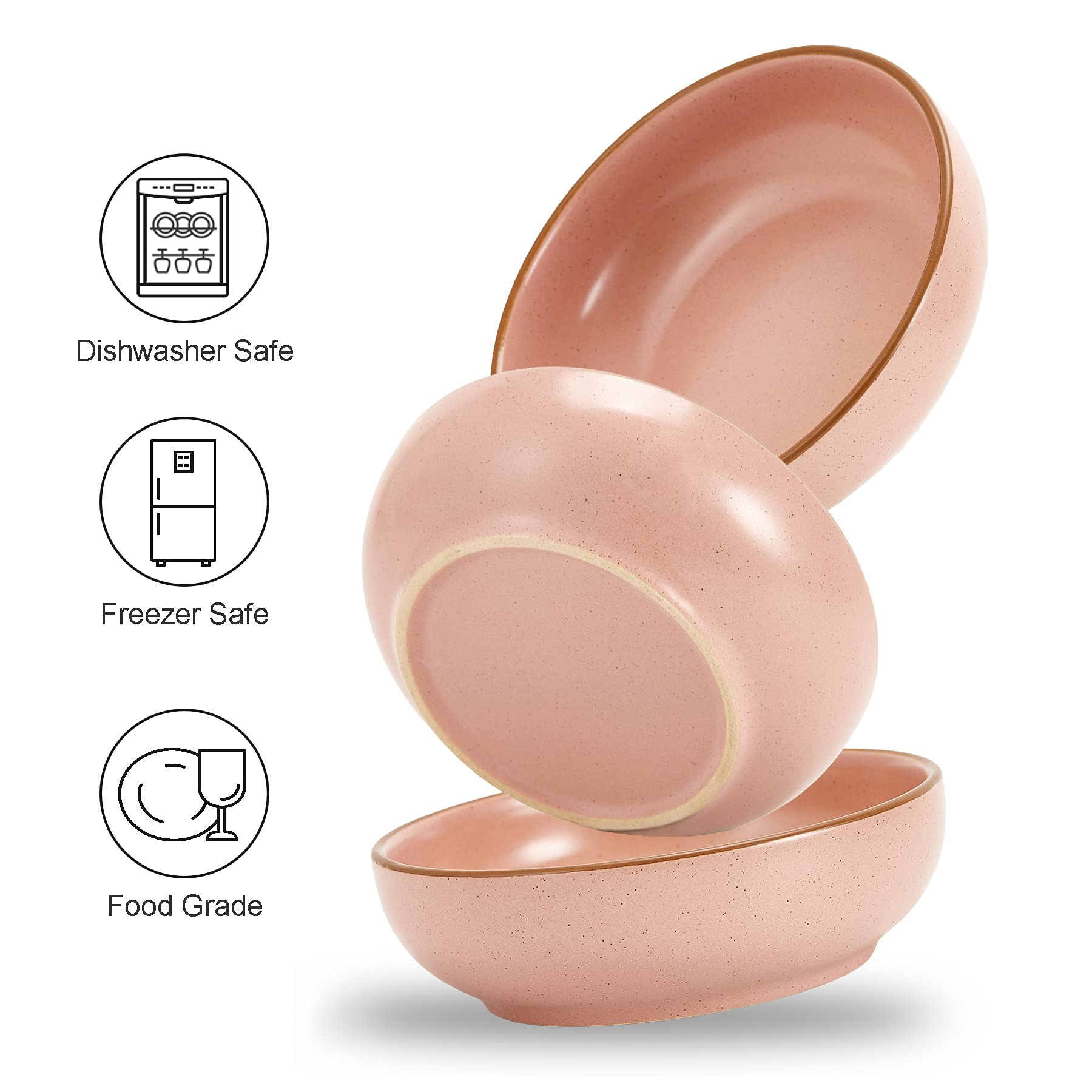 Premium Ceramic Cat Bowls Set of 3 - Non-Tip Pet Food & Water Dishes for Cats & Small Dogs, 5.19 Inch Matte Pink Bowls - Durable, Easy to Clean, BPA-Free - Perfect for Home, Kitchen, or Travel Use