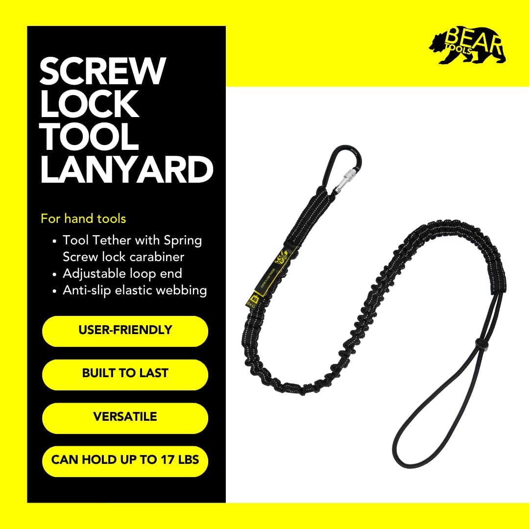 **BearTOOLS 20-Pack Heavy Duty Tool Lanyard with Locking Carabiner - 8KG/17.6lb Weight Capacity, Adjustable Shock Cord for Safety - Ideal for Construction, Roofing & DIY Projects**