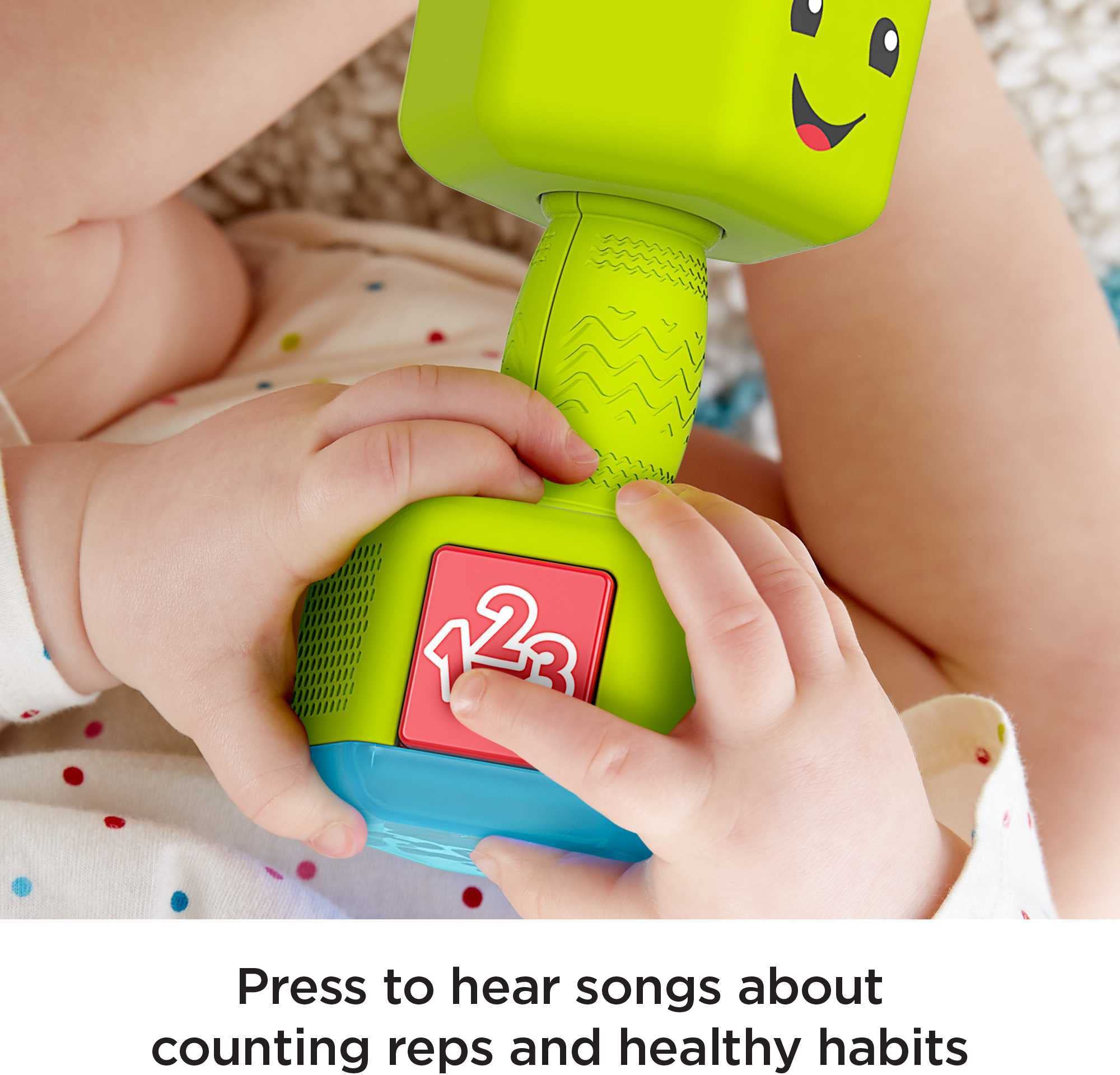 Fisher-Price Laugh & Learn Countin’ Reps Dumbbell Rattle Toy - Interactive Baby Toy with Lights & Music for Infants 6+ Months | Early Learning, Motor Skills Development, Playtime Fun