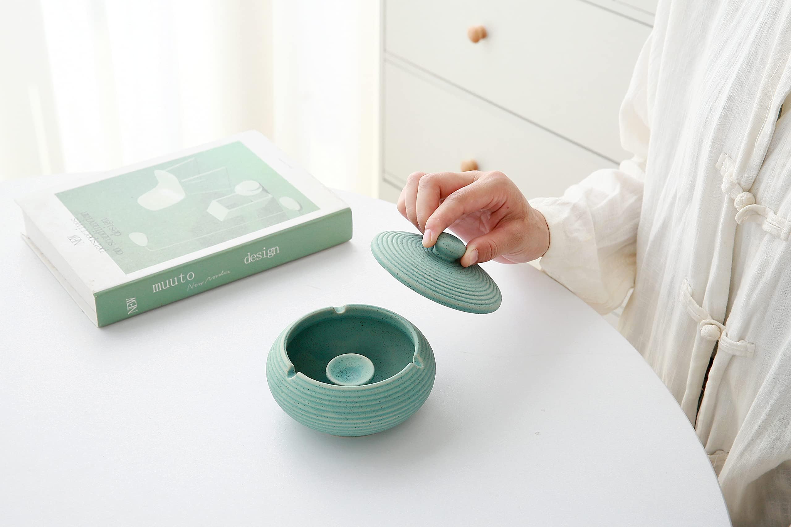 Ceramic Jar Holder with Lid - Anti-Skid Taichi Design for Home & Office Decor | Perfect for Organizing Spices, Tea Bags or Desk Accessories
