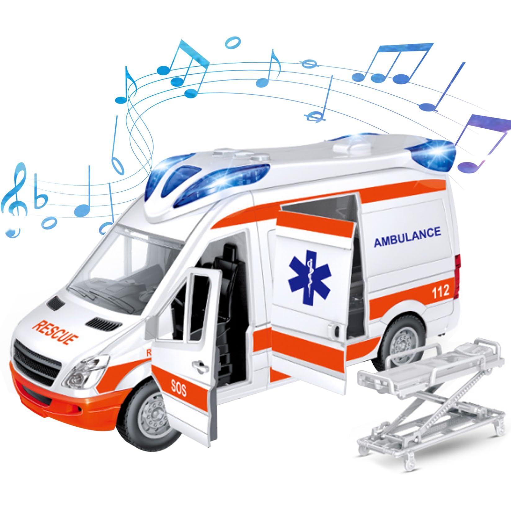 Hyperu Realistic Ambulance Toy with Lights & Sounds - Battery Operated Simulation Vehicle with 5 Opening Doors - STEM Learning Toy for Kids Ages 3+ | Perfect for Role Play, Birthday Gifts & Emergency Rescue Pretend Play