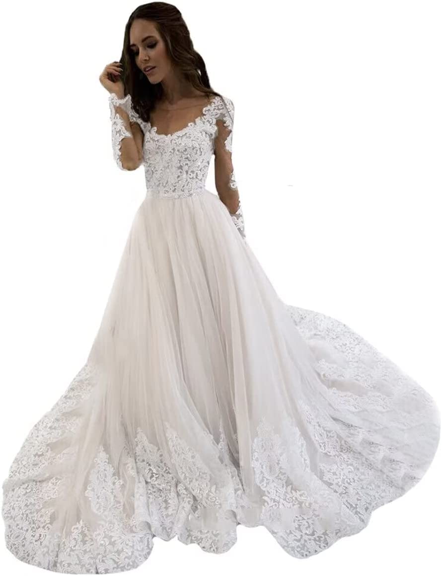 Elegant Lace Mermaid Wedding Dress for Bride 2024 | Long Sleeve Sweep Train Bridal Gown | Perfect for Beach, Church, and Formal Wedding Ceremonies