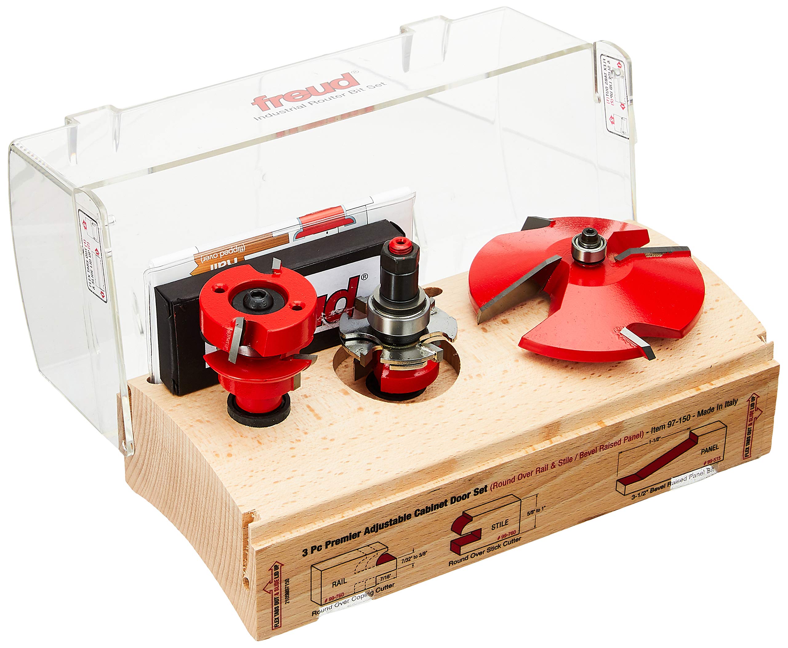 Freud 97-150 3-Piece Premier Adjustable Cabinet Bit Set - High Precision Woodworking Router Bits for Cabinet Making, Furniture & DIY Projects