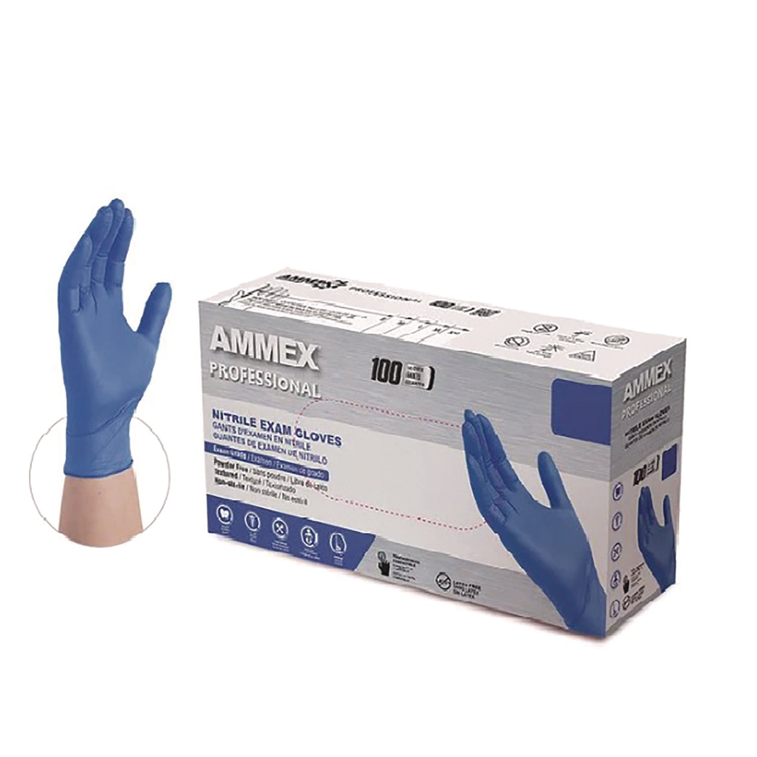 AMMEX® Professional Nitrile Exam Gloves - Powder Free, Medium, Blue, 100/Box - Ideal for Medical, Dental, Tattoo & Food Handling Safety