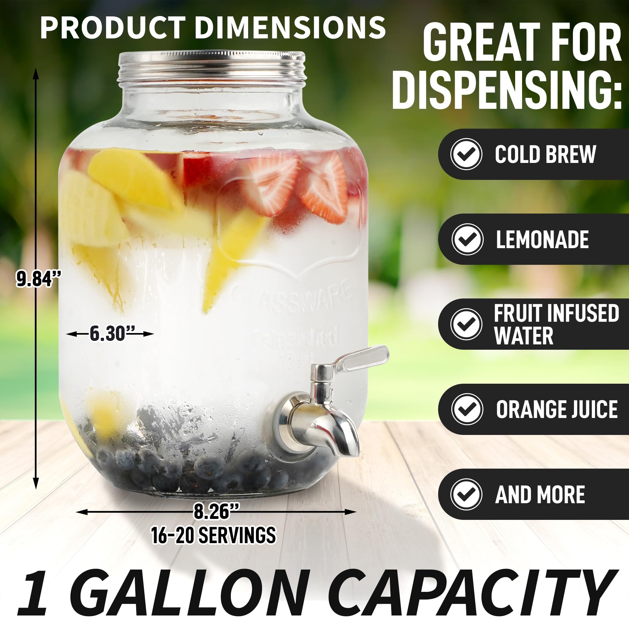 Zulay Kitchen 1 Gallon Cold Brew Coffee Maker - Large Iced Tea & Cold Brew Pitcher with Extra-Thick Glass & Stainless Steel Infuser - Airtight Lid & Spout for Freshness - Perfect for Home, Office, or Outdoor Use (Silver)