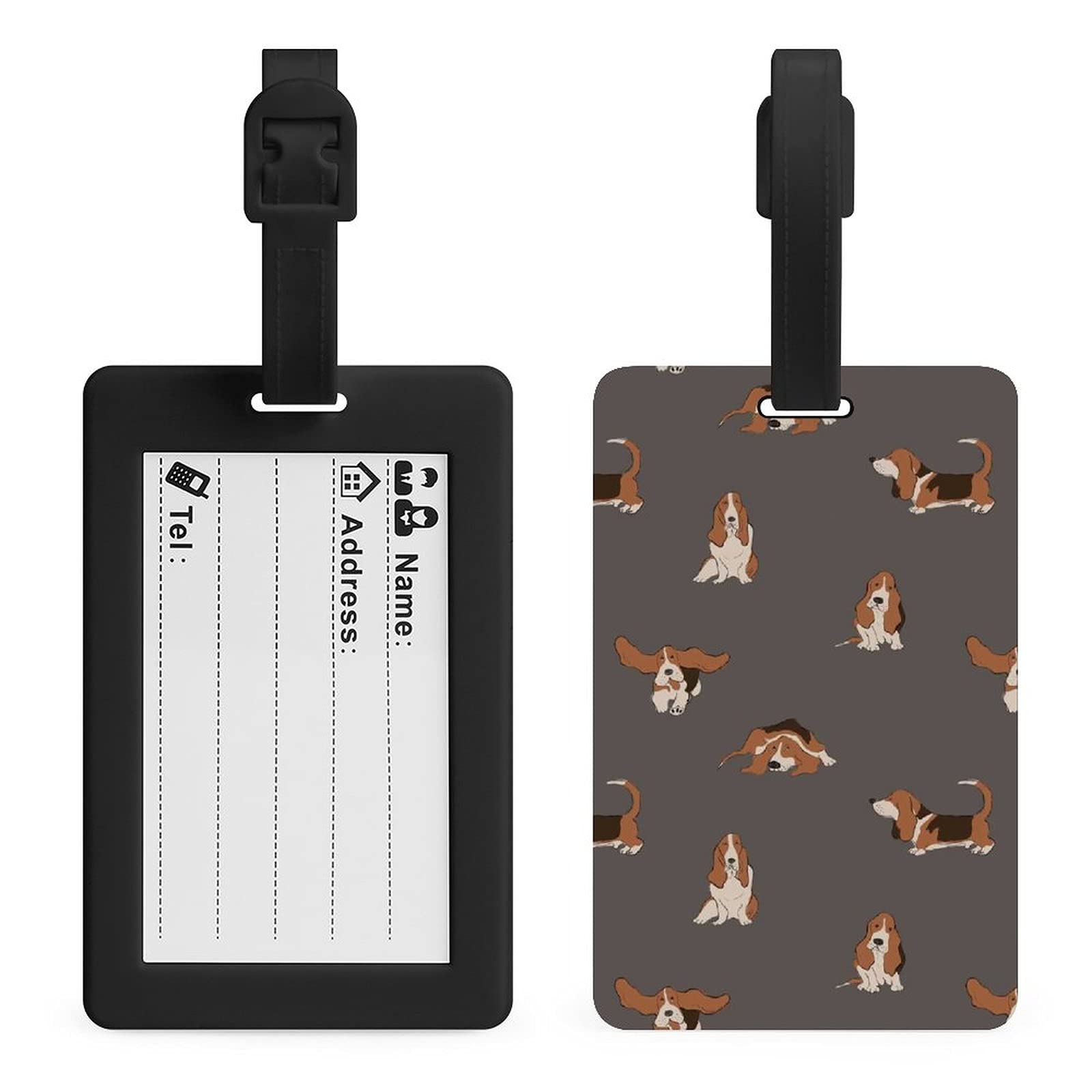 Personalized Basset Hound Dog Luggage Tag - Durable Travel ID Card Holder for Business Trips & Vacation | Pet Lover Gift Idea for Airplane, Suitcase & Backpack Identification