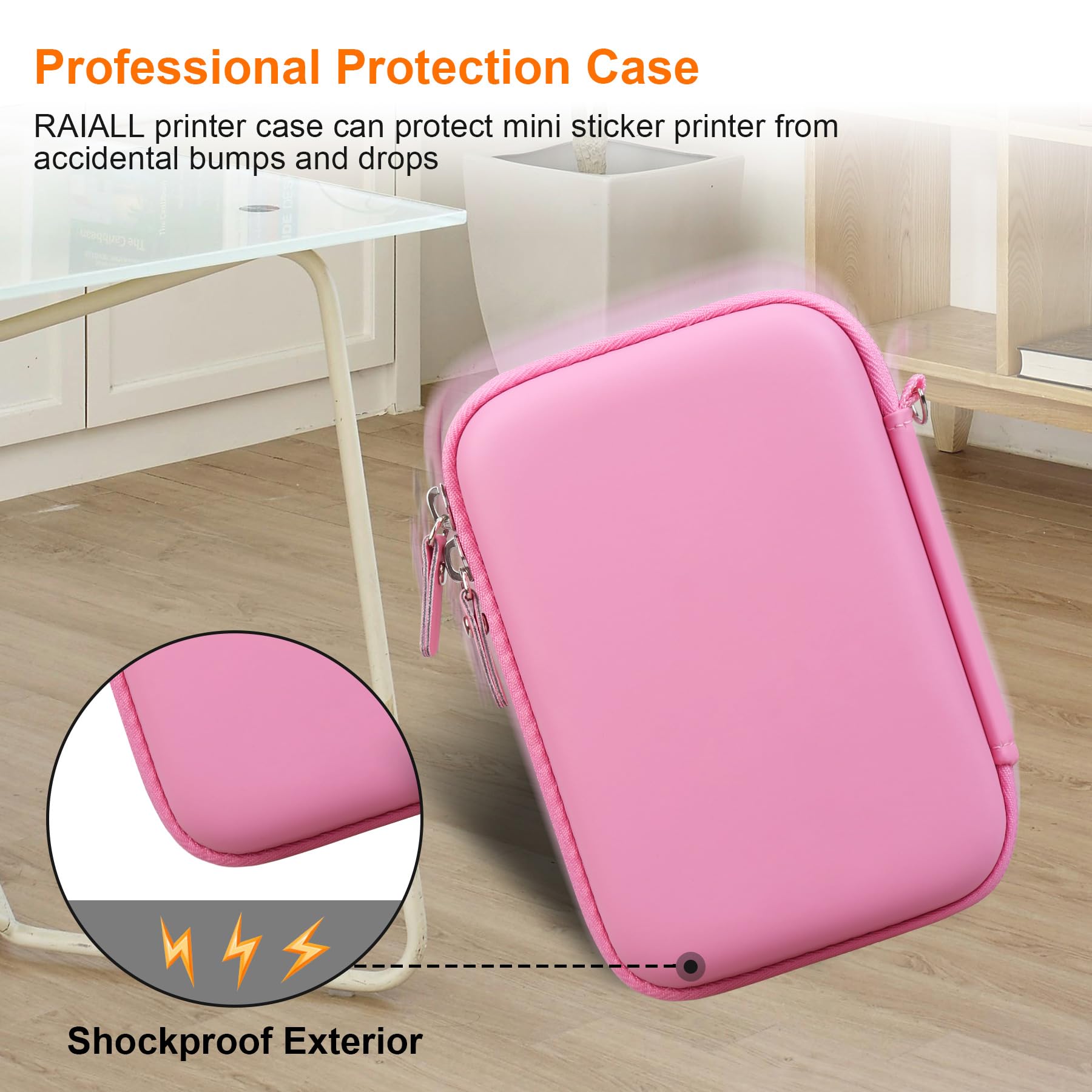 Hard Travel Carrying Case for Moremore Mini Sticker Printer & Printpods Mini Bluetooth Inkless Printer - Durable Protective Bag with Extra Storage for Thermal Label Maker Rolls & USB Cable (Deep Pink) - Perfect for Travel, Office & Craft Organization