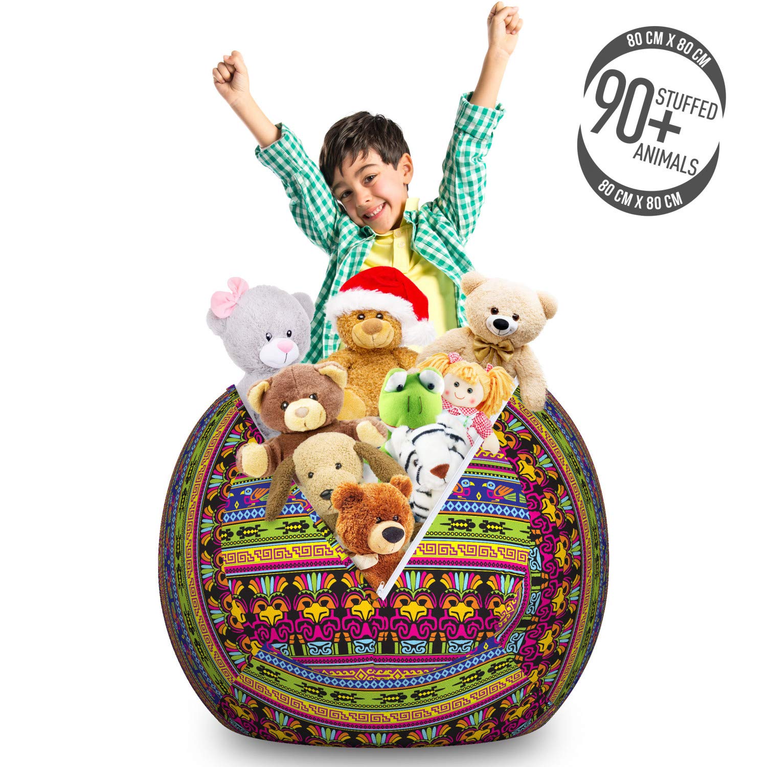 Ambesonne Prehistoric Storage Toy Bag Chair - Aztec Tribal Animal Print, Large Washable Stuffed Animal Organizer | Kids Room Decor, Playroom Storage, Dorm Organizer