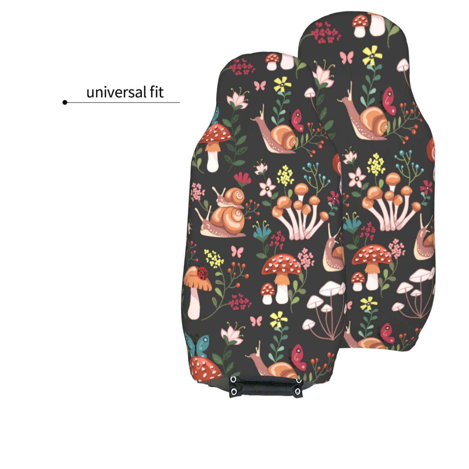 Universal Mushroom Snails Butterfly Flower Car Seat Covers (2-Piece Set) - Front Seat Protector Cushion for Cars, SUVs, Sedans & Trucks | Waterproof & Anti-Slip Auto Decor for Daily Commute & Road Trips