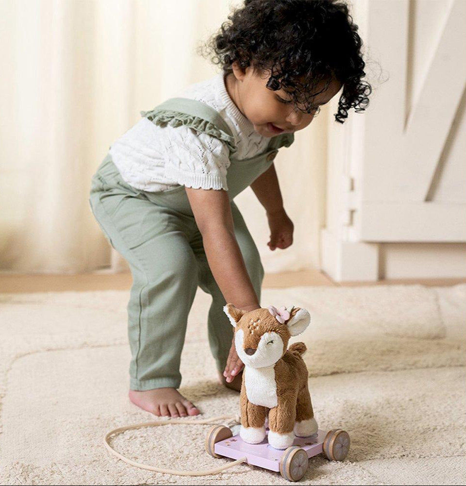 Adorable Fairy Garden Pull Along Plush Deer Toy - Soft & Cute Stuffed Animal for Kids - Perfect for Imaginative Play, Nursery Decor & Toddler Gift