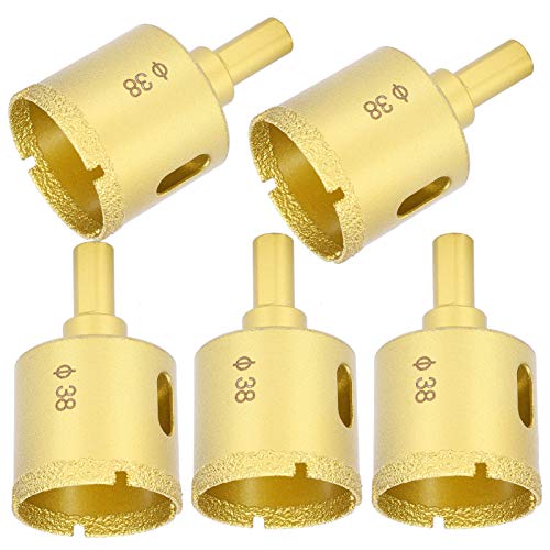 1.5 Inch Diamond Hole Saw Drill Bit Set - 5PCS High Efficiency Brazed Core Drill Bits for Marble, Concrete, Glass - Perfect for Bathroom Renovation, Tile Installation & DIY Projects