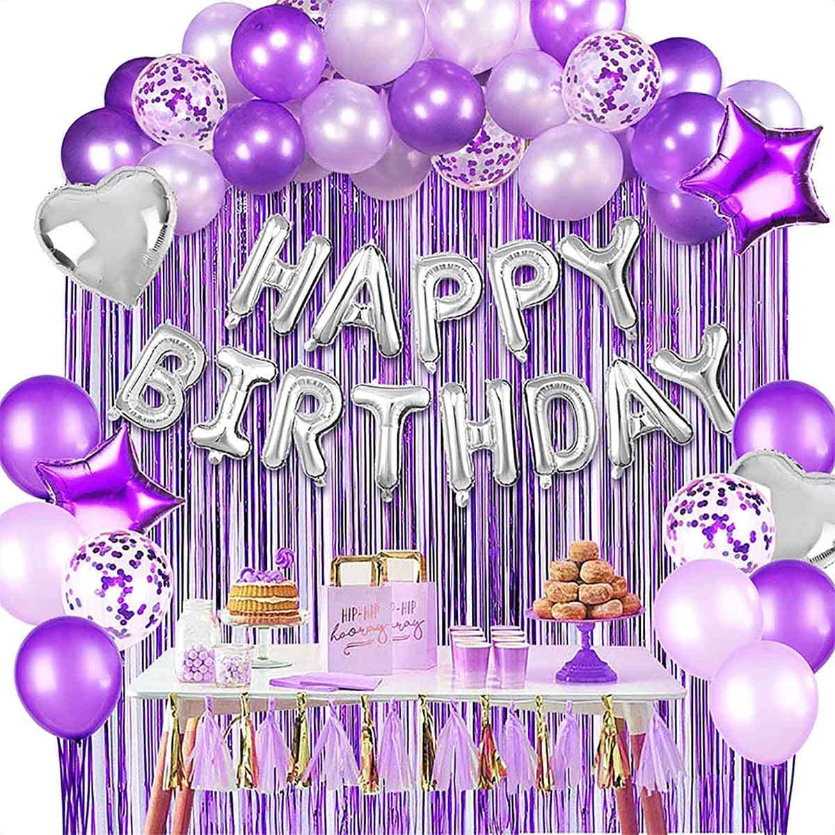 Lavender Birthday Party Decorations Set - Purple Happy Birthday Decorations for Women & Girls - Tassel Garland Balloons - Perfect for Birthday Parties, Baby Showers & Bridal Showers