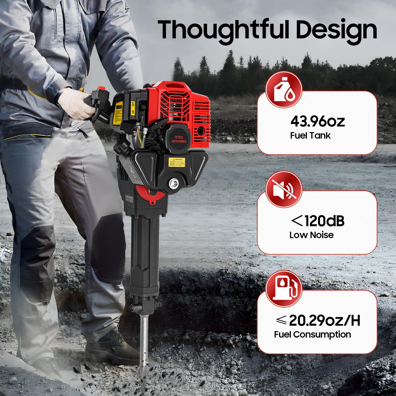 **52CC 2-Stroke Gas-Powered Portable Tree Digging Machine – 1900W, 6500R/Min Handheld Trencher with Air-Cooled System for Highway Guardrails, Landscaping & Gardening**    (Note: This optimized title includes key SEO terms like 
