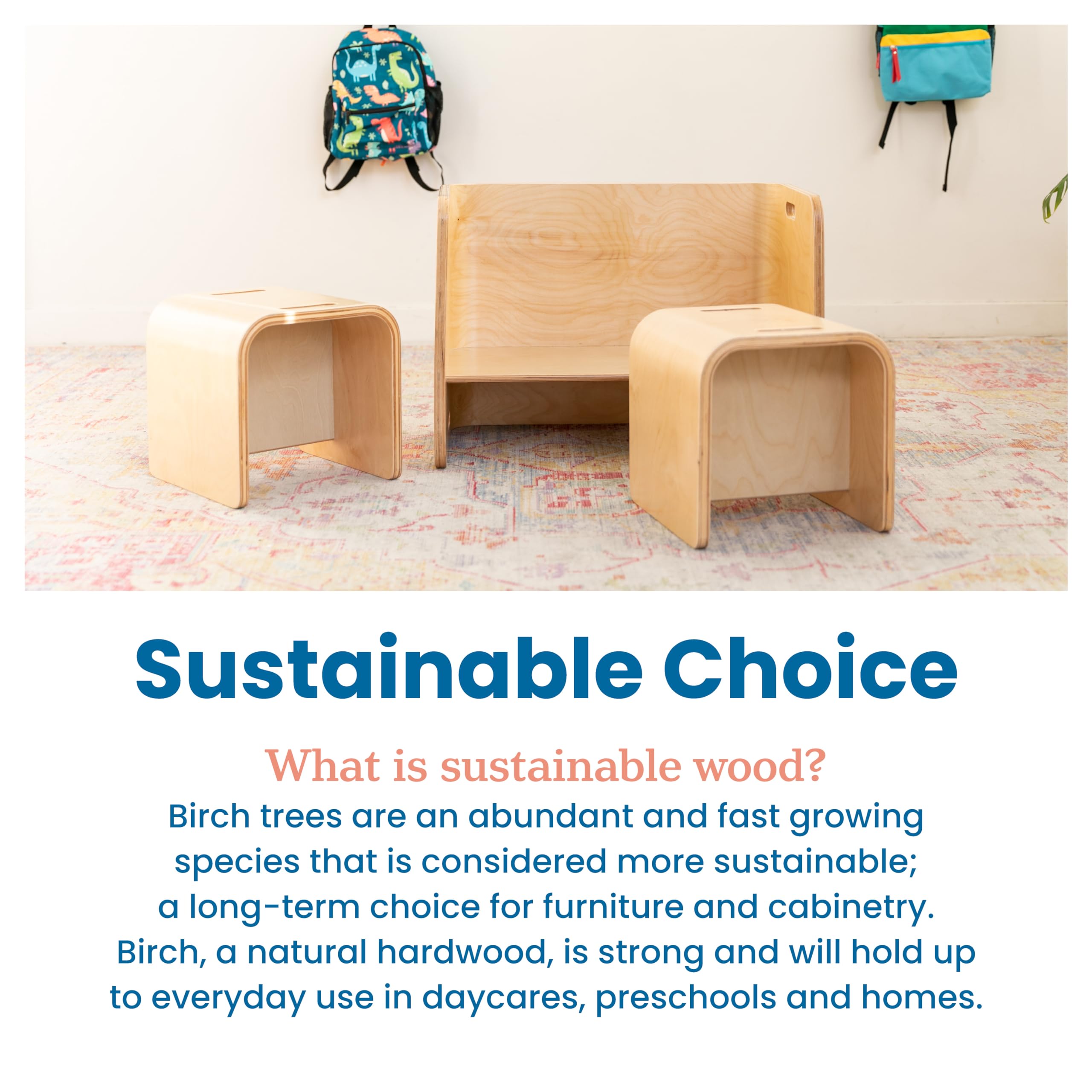 ECR4Kids Premium Bentwood Multipurpose Table and Chair Set for Kids - Natural Wood 3-Piece Children's Furniture - Perfect for Classroom, Playroom & Homeschool Learning Activities