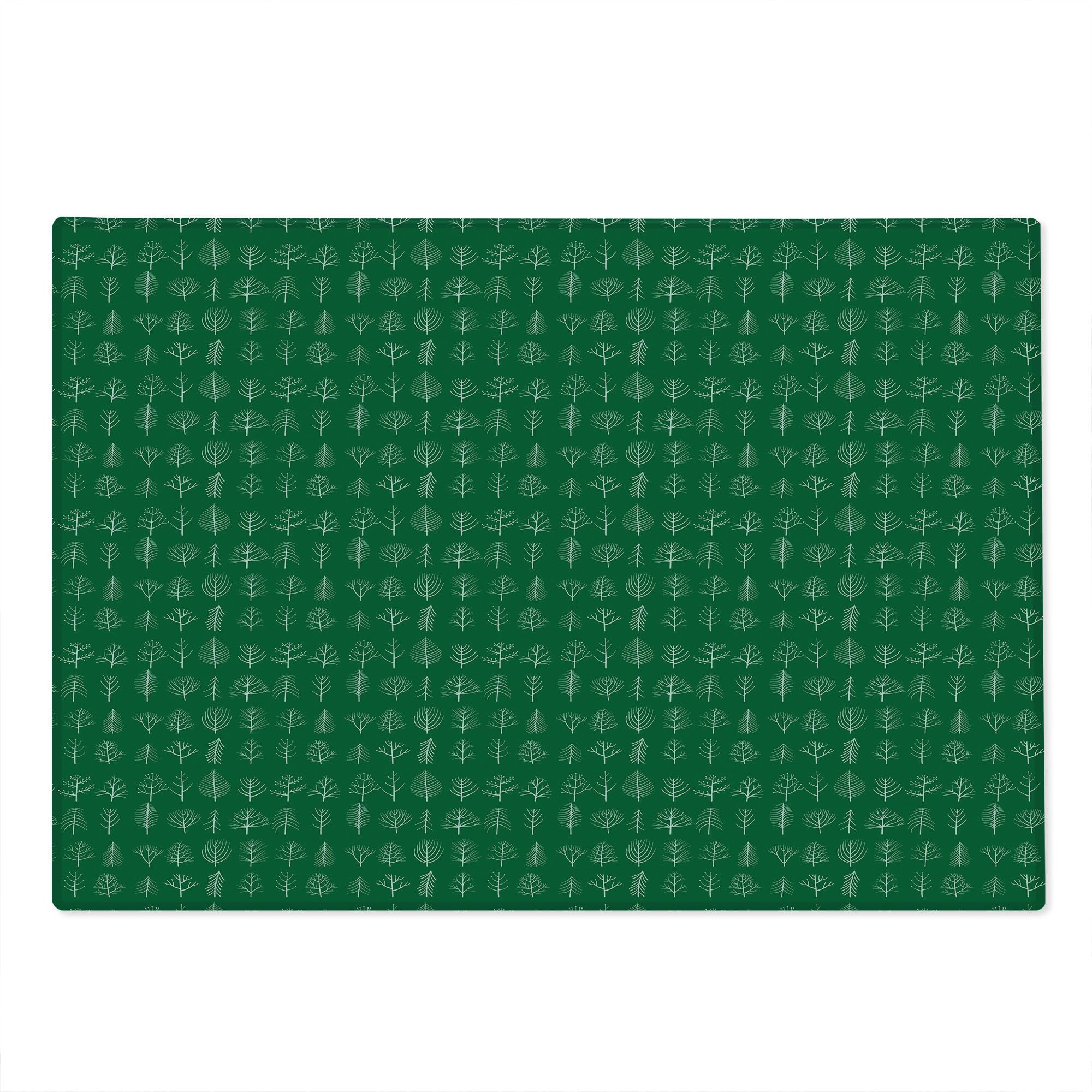 Ambesonne Forest Themed Tempered Glass Cutting Board - Doodle Tree & Leaf Herbs Pattern - Nature Inspired Birch, Ash, Maple, Aspen, Larch, Oak, Poplar Design - Large Decorative Serving Board in Green & White - Perfect for Kitchen Prep, Charcuterie Display & Holiday Entertaining