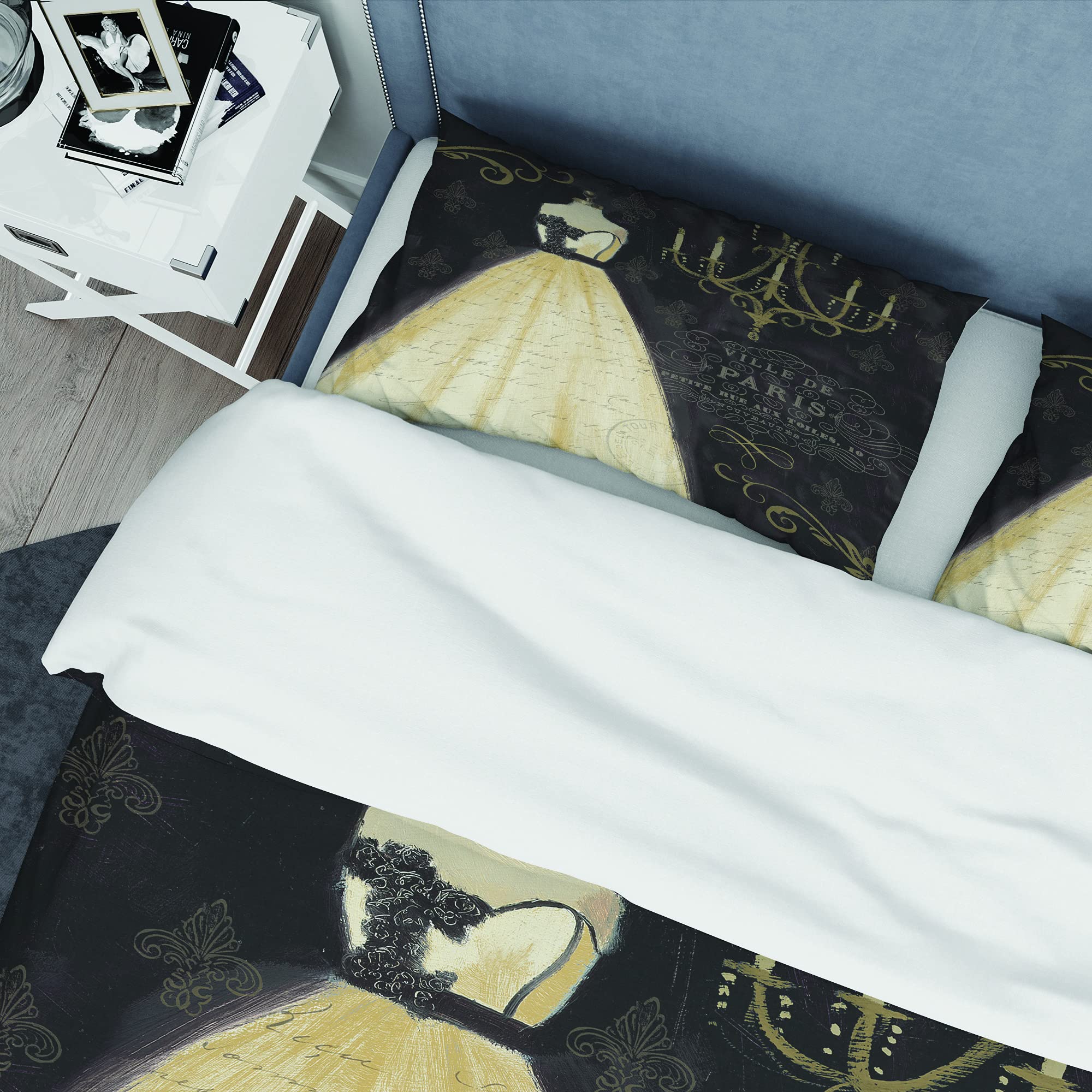 DesignQ French Chandeliers Couture III Traditional Black Duvet Cover Set - Twin Size 3-Piece Bedding Set | Luxury All-Season Comforter Cover for Guest Room, Master Bedroom & Dorm Decor