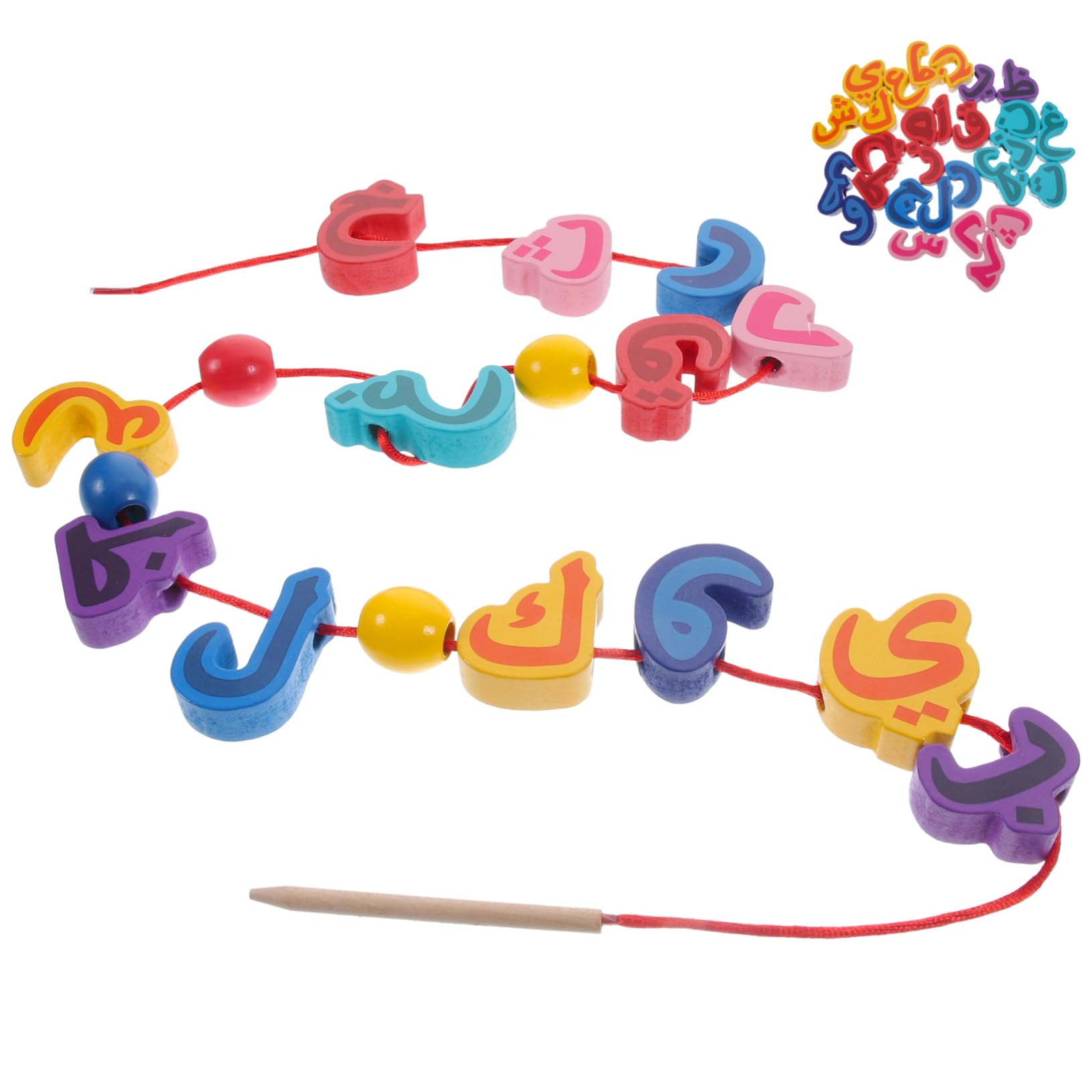Abaodam Wooden Toddler Toys Set - Arabic Alphabet & Number Puzzle Blocks with Beads, Preschool Learning Educational Toys for Kids | Perfect for Early Childhood Development, Montessori Classroom & Homeschooling Activities