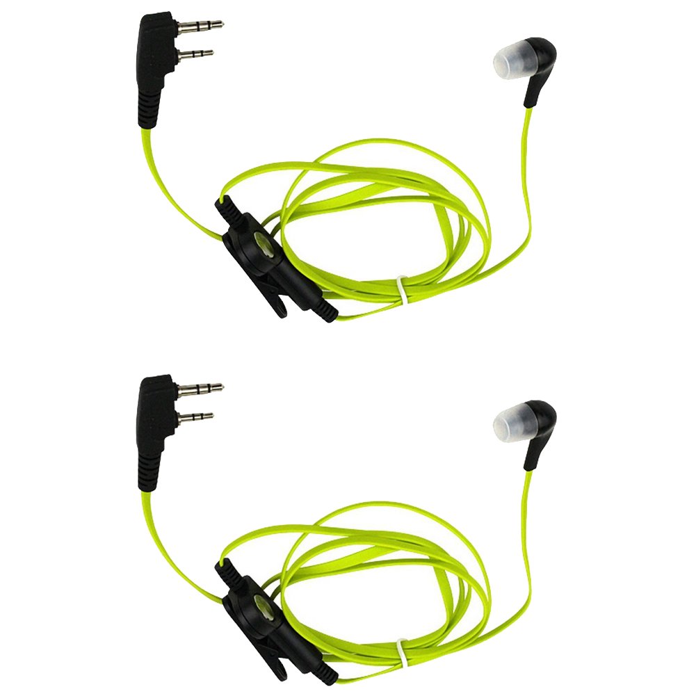 KENMAX 2-Pin Noodle Earpiece Headset with Green Cable - Compatible with Baofeng BF-F8HP, UV-6R, Wouxun KG-UV6D, KG-UV899 - Perfect for Ham Radio, Two-Way Communication, and Outdoor Activities