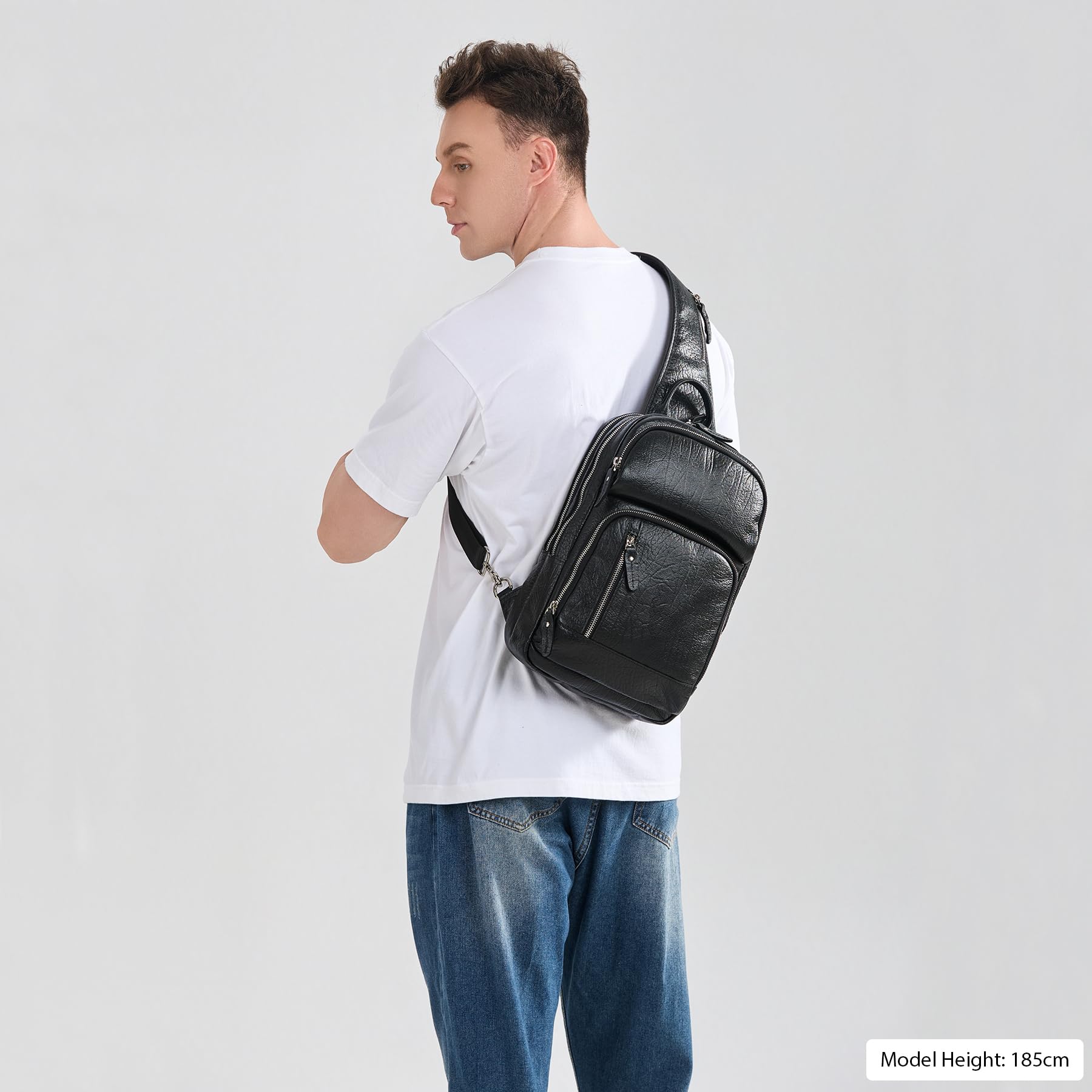 LANNSYNE Genuine Full Grain Leather Sling Bag for Men - Durable Crossbody Shoulder Bag Fits 12.9