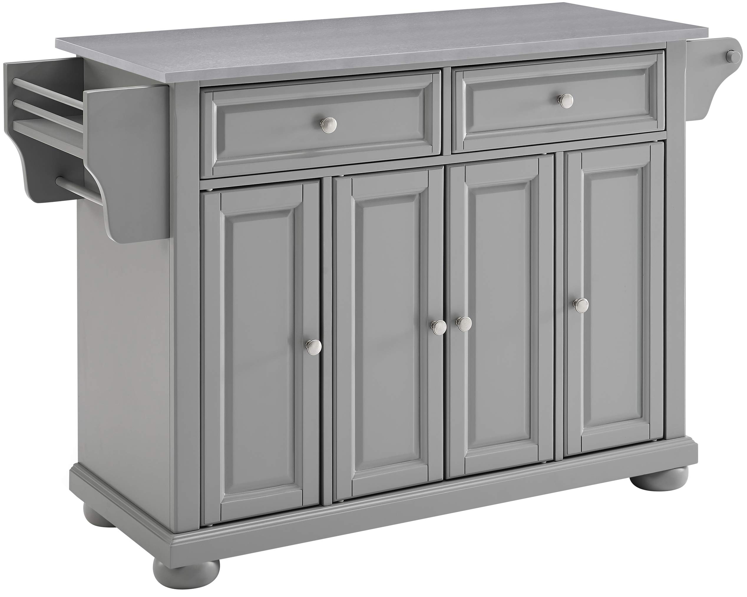 Crosley Alexandria Stainless Steel Rolling Kitchen Island Cart with Storage - Microwave Stand, Gray | Mobile Prep Station for Small Kitchens & Dining Areas