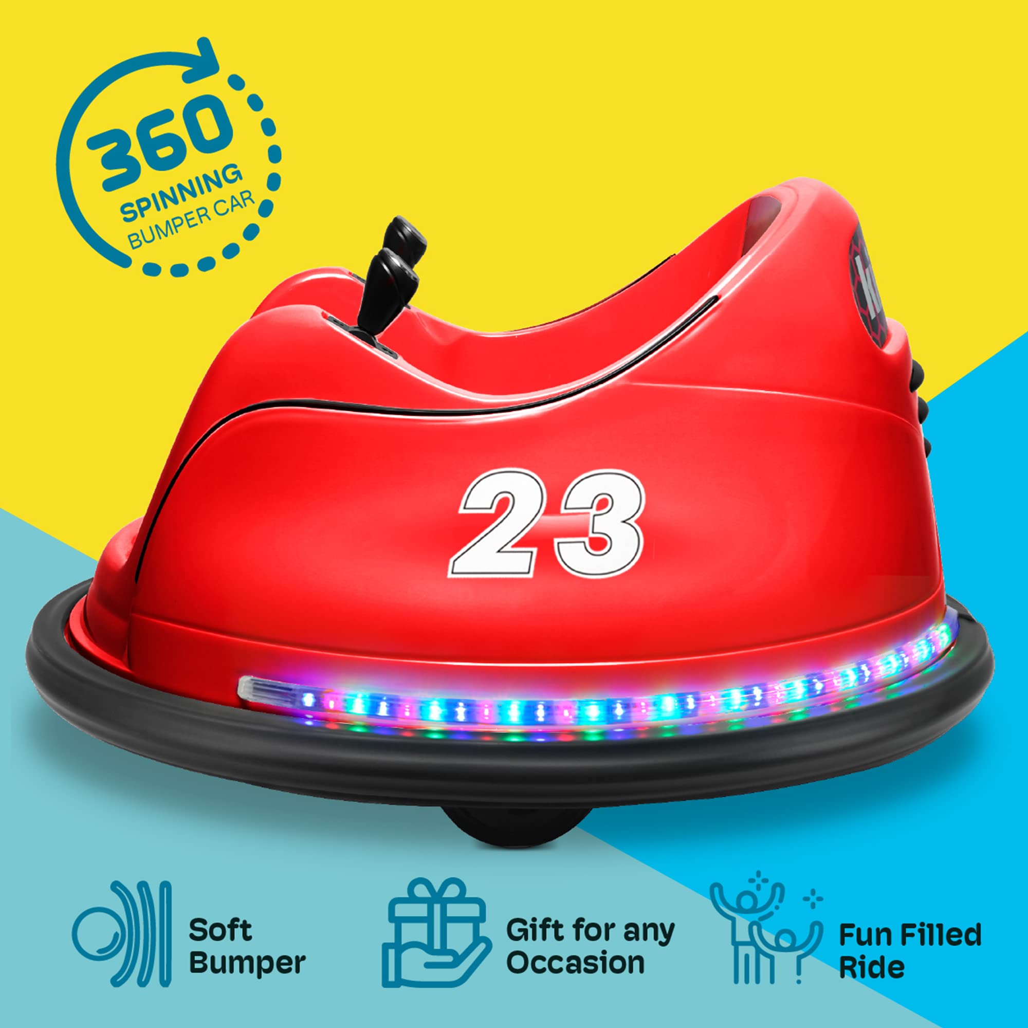 **Kidzone 6V Electric Ride On Bumper Car for Kids & Toddlers 1.5-6 Years Old – Remote Control, LED Lights, 360° Spin, DIY Stickers – ASTM Certified – Perfect for Indoor & Outdoor Play, Birthday Gifts**