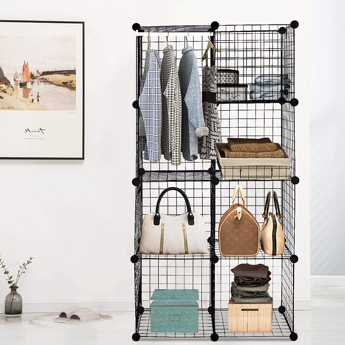 Safeplus DIY Wire Cube Storage Shelves - 8-Cube Stackable Grid Organizer for Books, Clothes & Home Organization (Black) | Perfect for Bedroom, Closet, Office & Dorm Storage Solutions