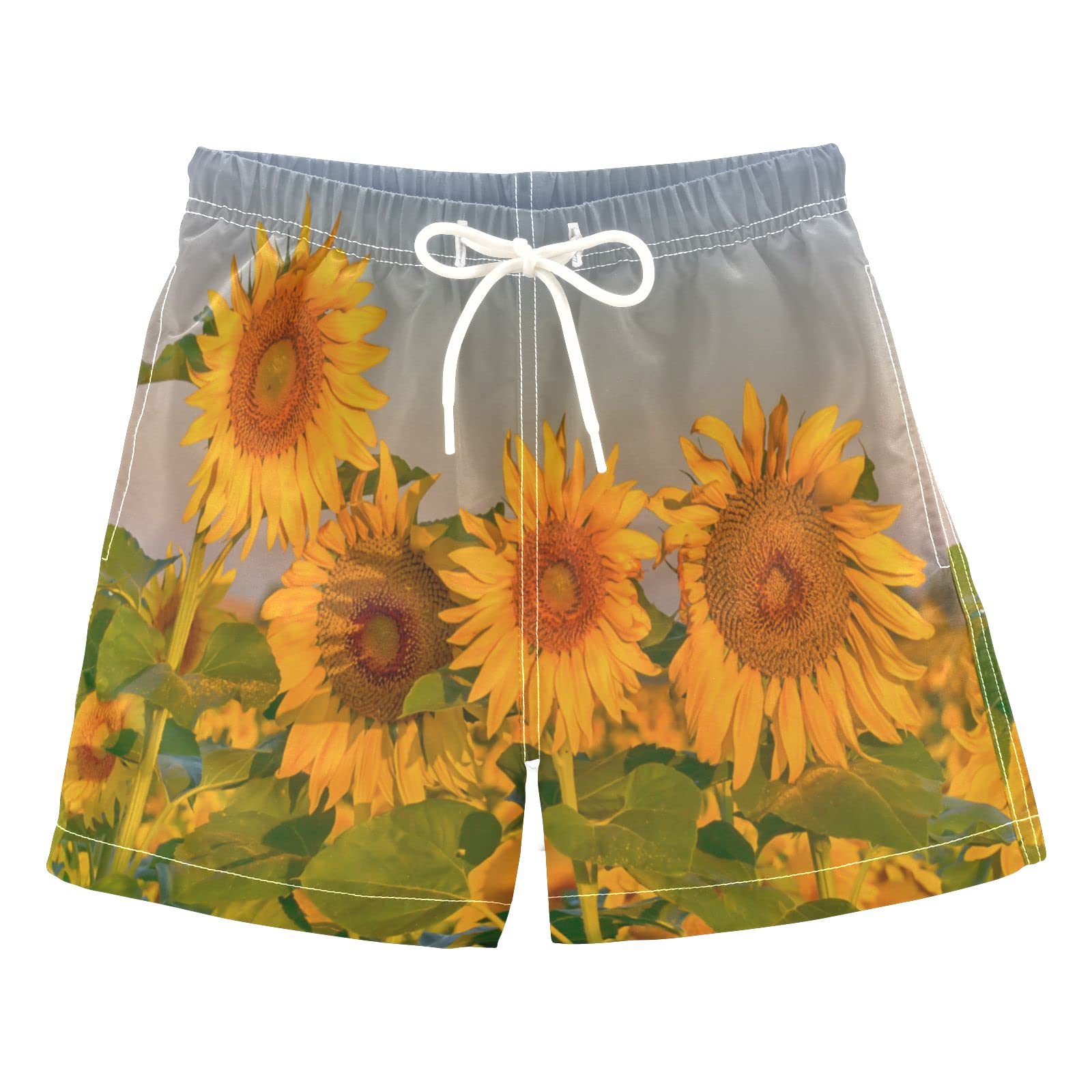 AMICHIC Boys Swim Trunks with Sunflower Print - Quick Dry Swim Board Shorts for Toddler Kids & Teens (2T-8) - Perfect for Beach, Pool & Summer Water Activities