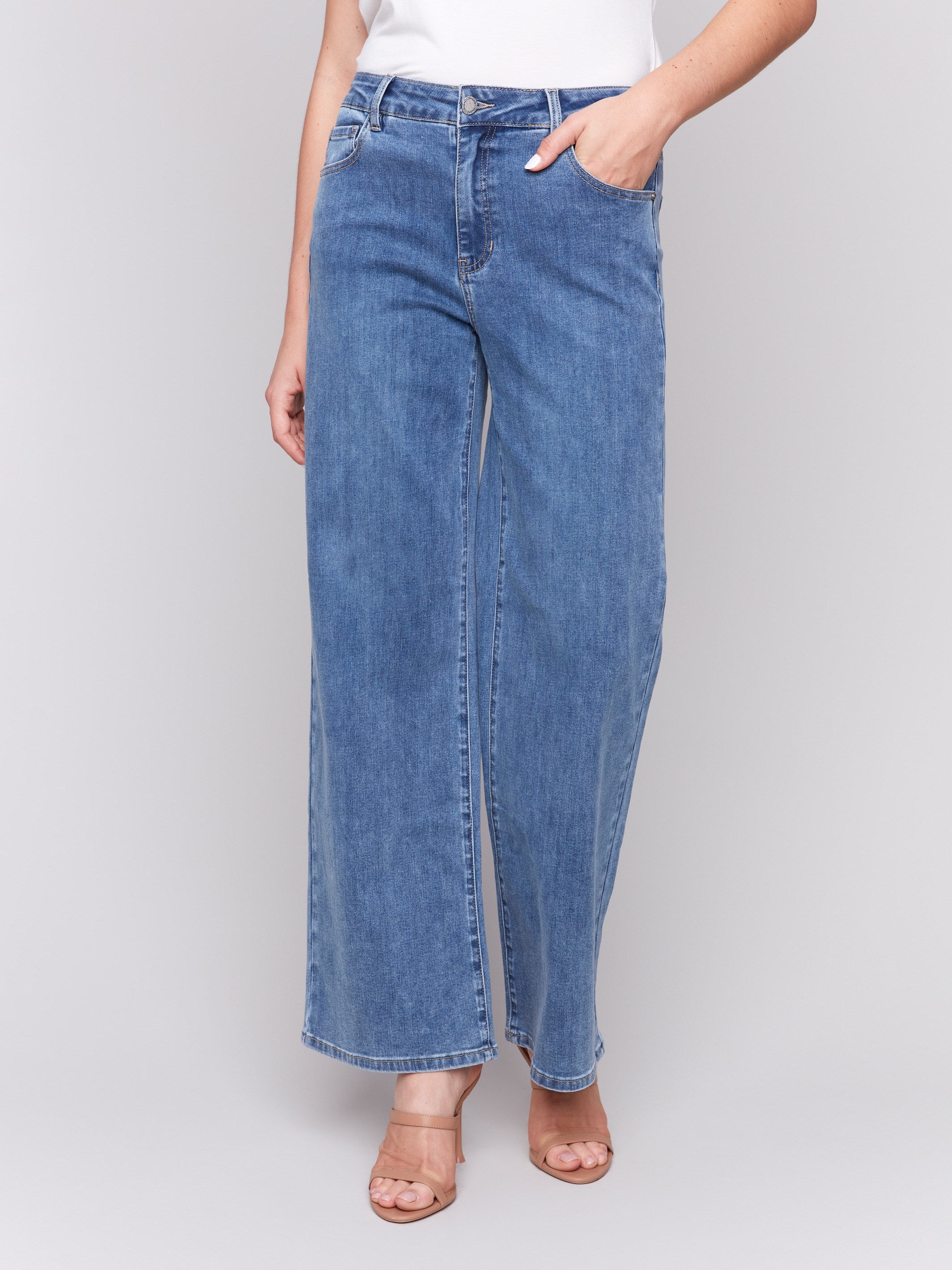 Chloe Women's Wide Leg Jeans - Medium Blue Denim Pants for Casual Wear & Everyday Outfits